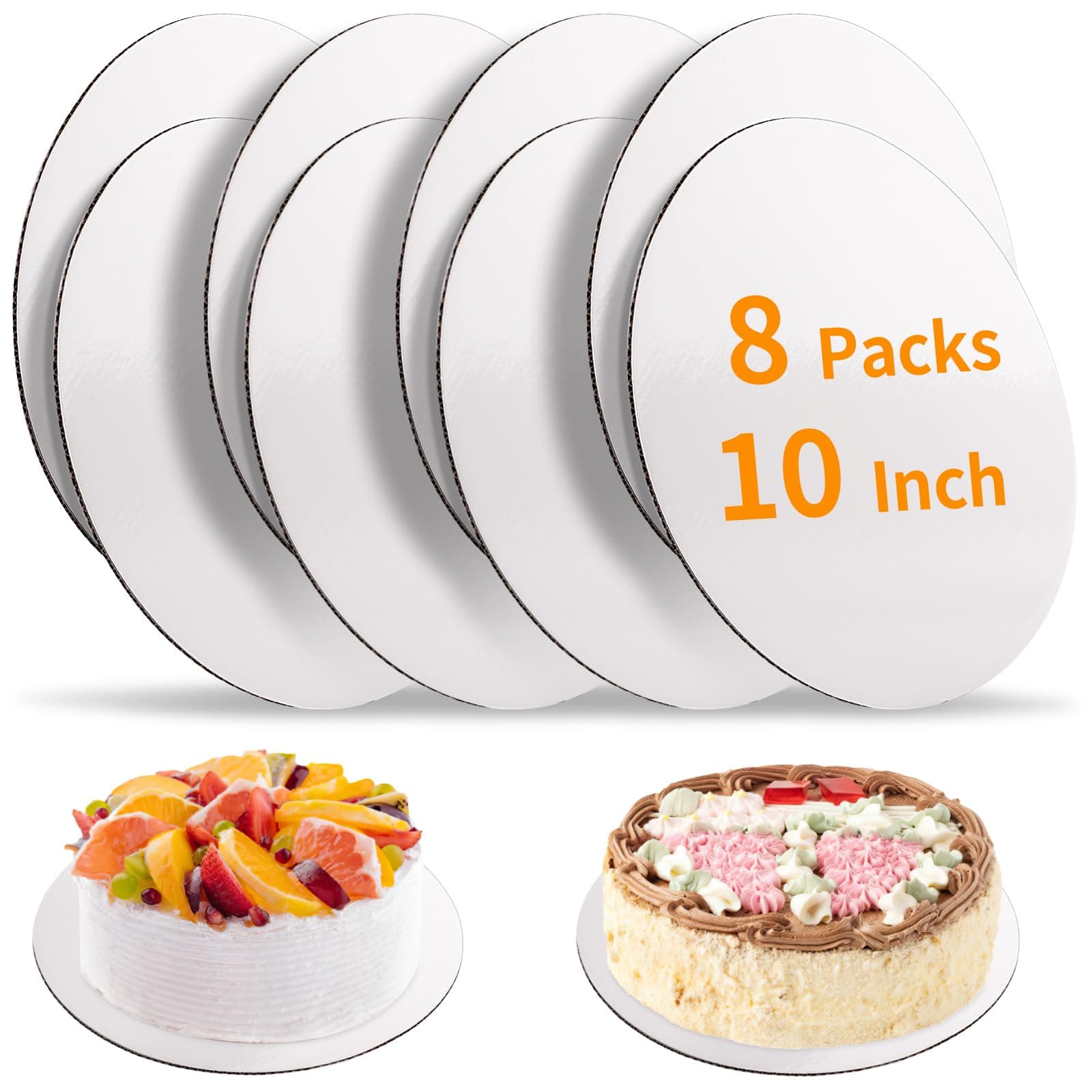 8 Pcs Cake Boards, White Cake Boards 10 inch Round, Food-Graded Cardboard Cake Rounds Cake Base, Waterproof and Oil-Proof for Cake DIY, Dessert and Crafts Display(White)
