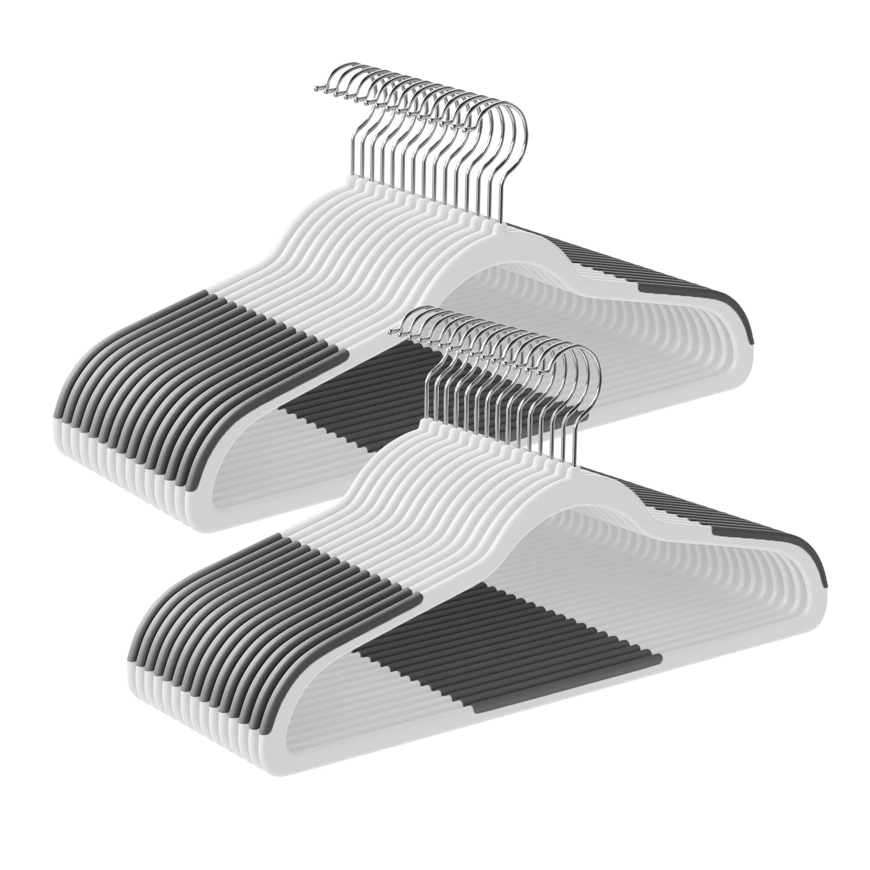 SONGMICS Clothes Hangers, Pack of 30 Plastic Coat Hangers, Space-Saving, White and Dark Gray UCRP050W03