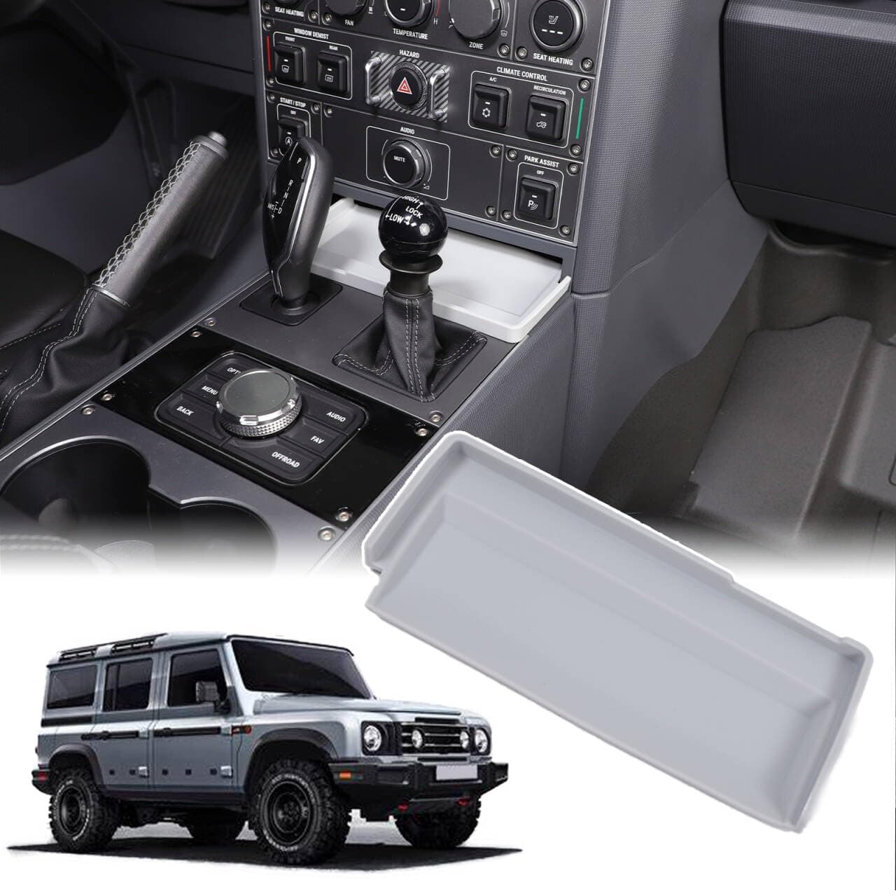 Car Center Console Storage Tray Compatible with Ineos Grenadier 2022-2025 Shift Storage Box Tray Non-Slip Storage Tray Interior Storage Box (Gray)