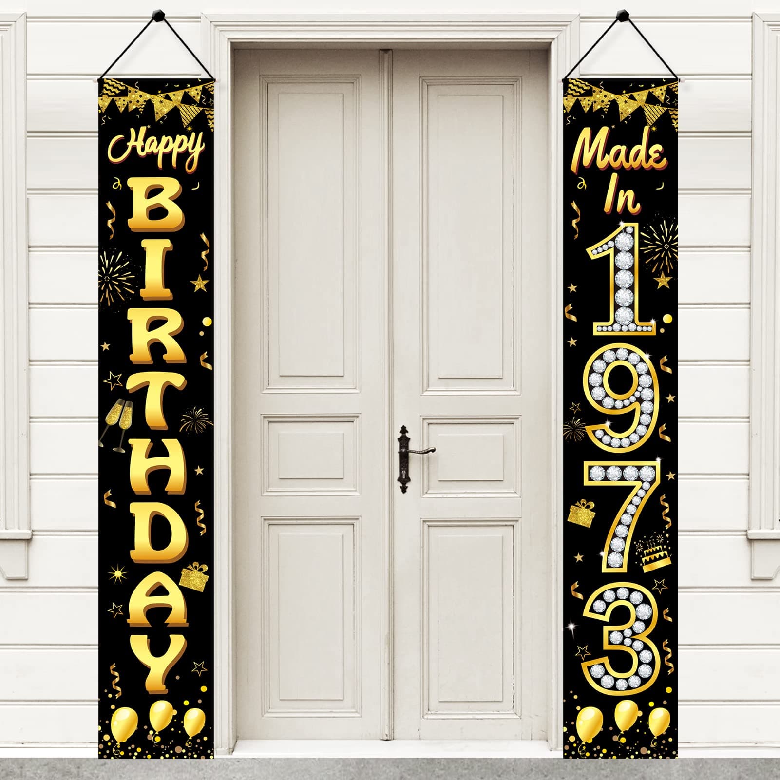 50th Birthday Decorations Made in 1973 Door Banner for Men Women, Black Gold Happy 50th Birthday Porch Sign Party Supplies, Fifty Year Old Birthday Backdrop for Outdoor Indoor