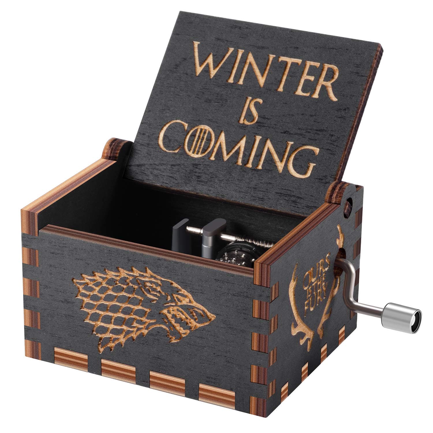 Huntmic Game of Thrones Wood Muisc Box,Hand Crank Antique Carved Wooden Musical Boxes Best Gift for Birthday Christma (Black)