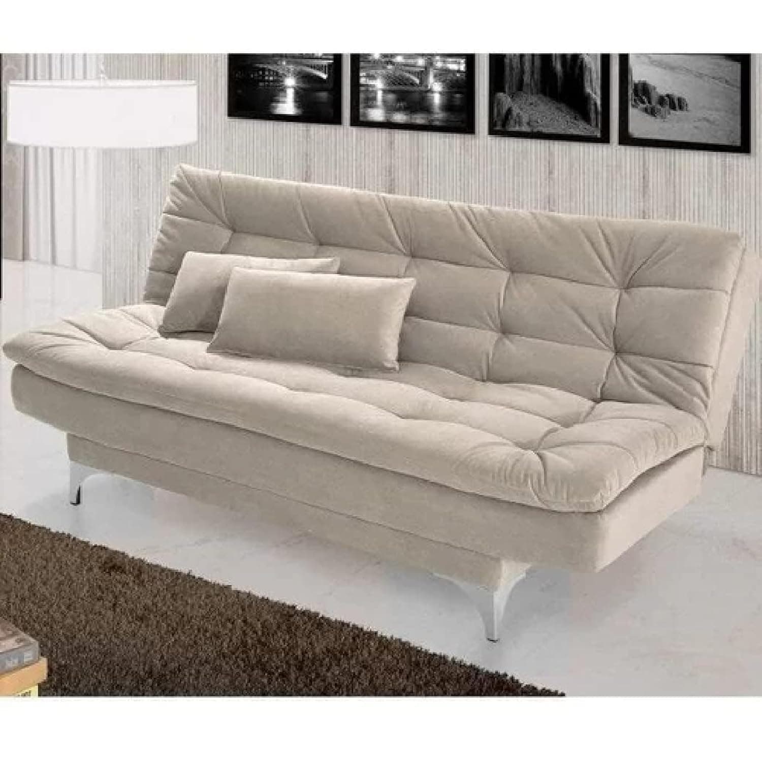 Poppins HOME Eagle Sofa Cum Bed with Two Cushions Perfect for Home Living Room and Guests (Cream)