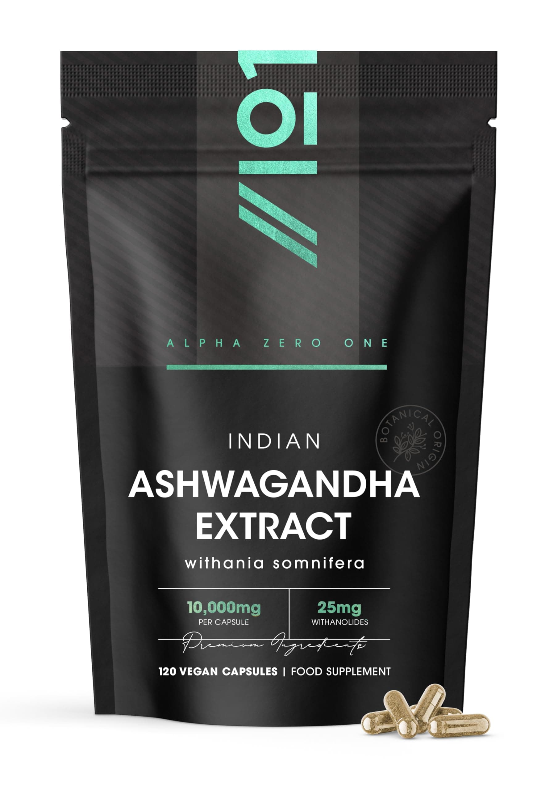 Ashwagandha Extract 10,000mg - 5% Withanolides (25mg) - 120 Vegan Capsules - Made with BioPerine® Black Pepper for Higher Bioavailability (4 Month Supply) by Alpha01