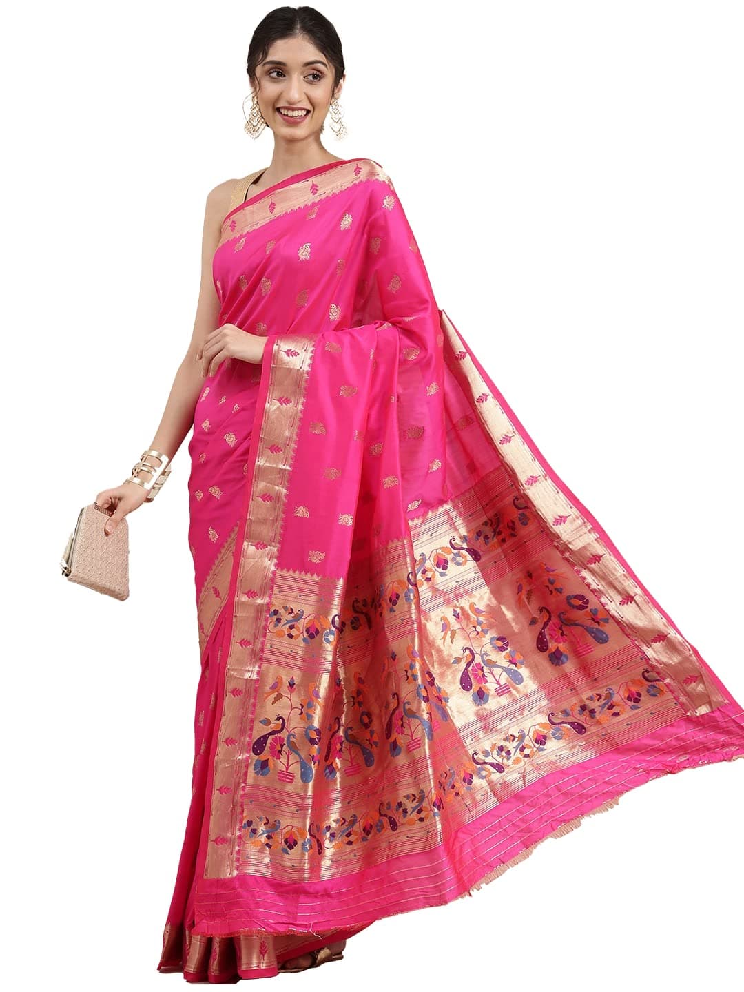 Pandadi Saree Women's Paithani Silk Saree With Blouse Piece