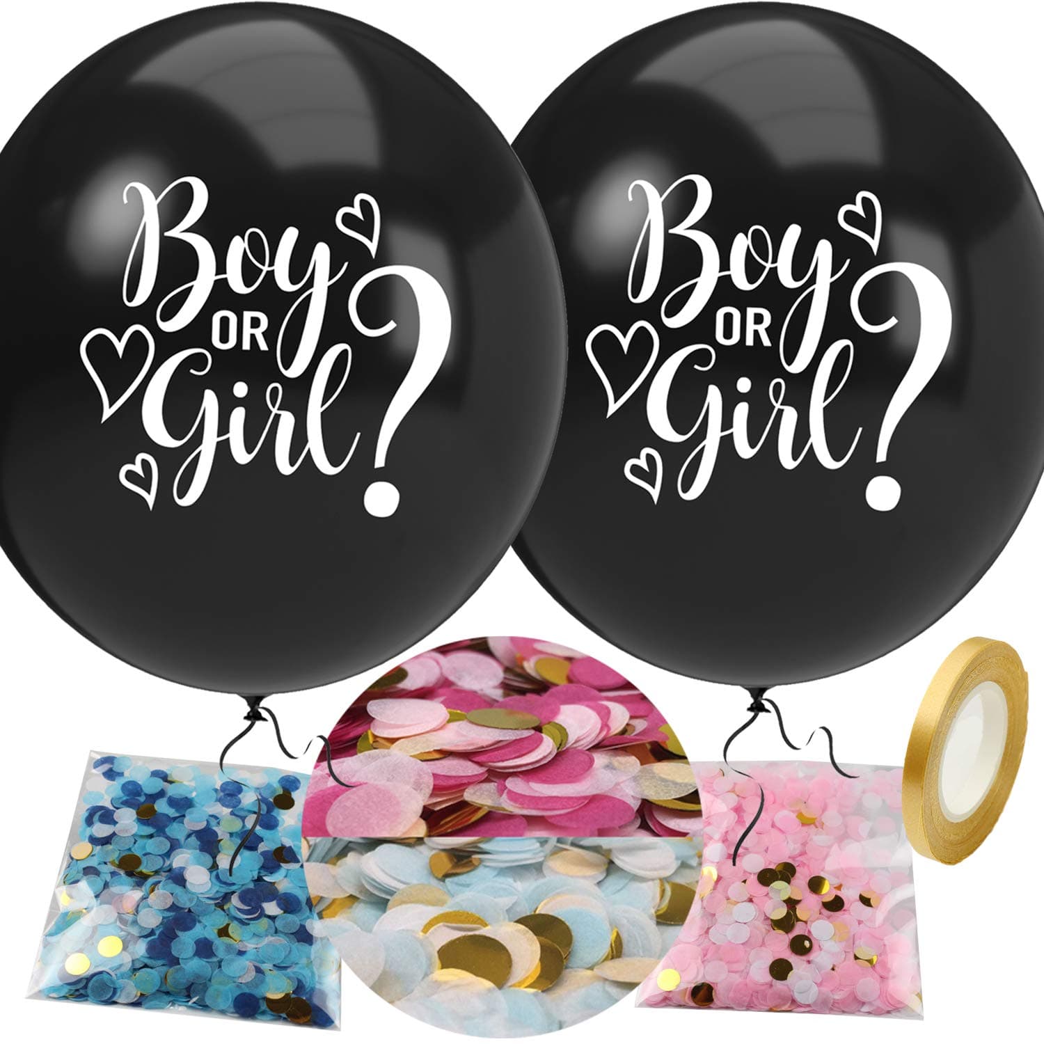 Gender Reveal Balloon with Confetti, 36 Inch Black Boy or Girl Gender Reveal Balloon Kit with Pink and Blue Round Confetti for Baby Shower, Gender Reveal Decorations