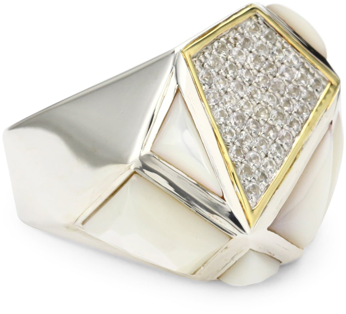 "Pyramid" Mother-Of-Pearl and White Sapphires Gemstone Ring, Size 7