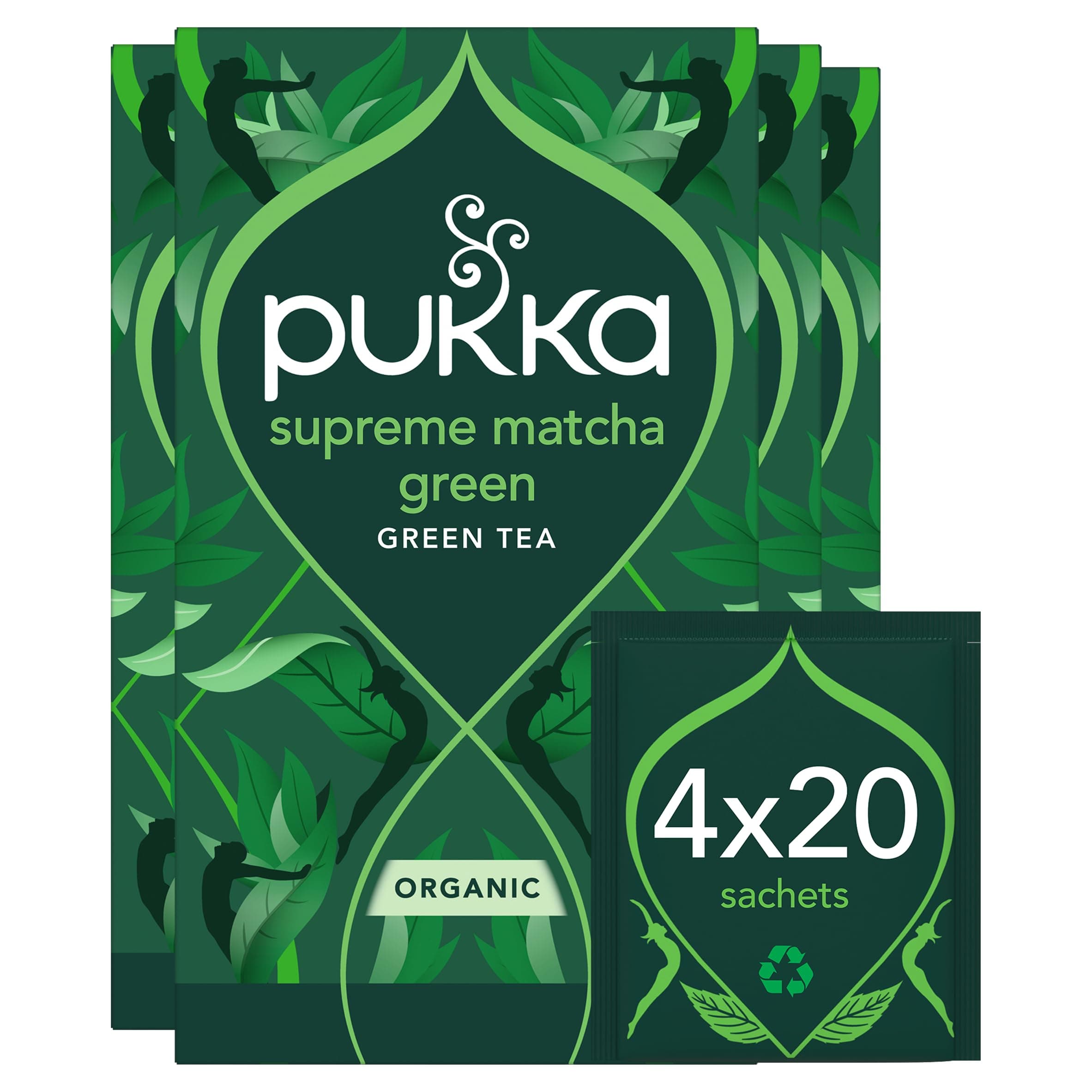 Supreme Matcha Green Organic Tea Box | Energizing Tea With Matcha Powder | Ideal For Daily Vitality | 4 Packs | 80 Plant Based Biodegradable Tea Bags