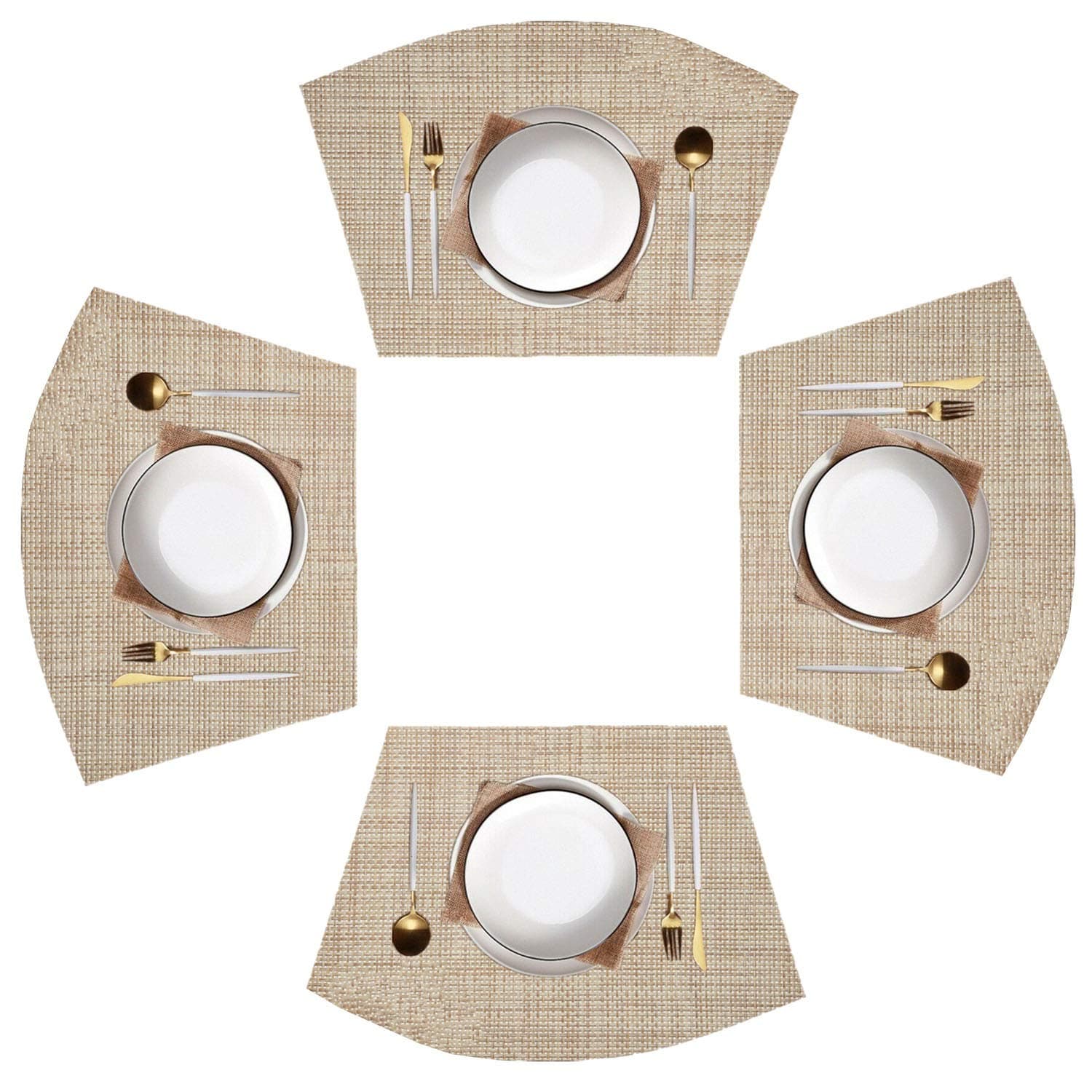 Amrta Placemats for Round Tables Set of 4 Heat Resistant Washable, Kitchen Tablemats for Dining Table Waterproof 11.8"(43×30cm) (Beige, 4 Pack)