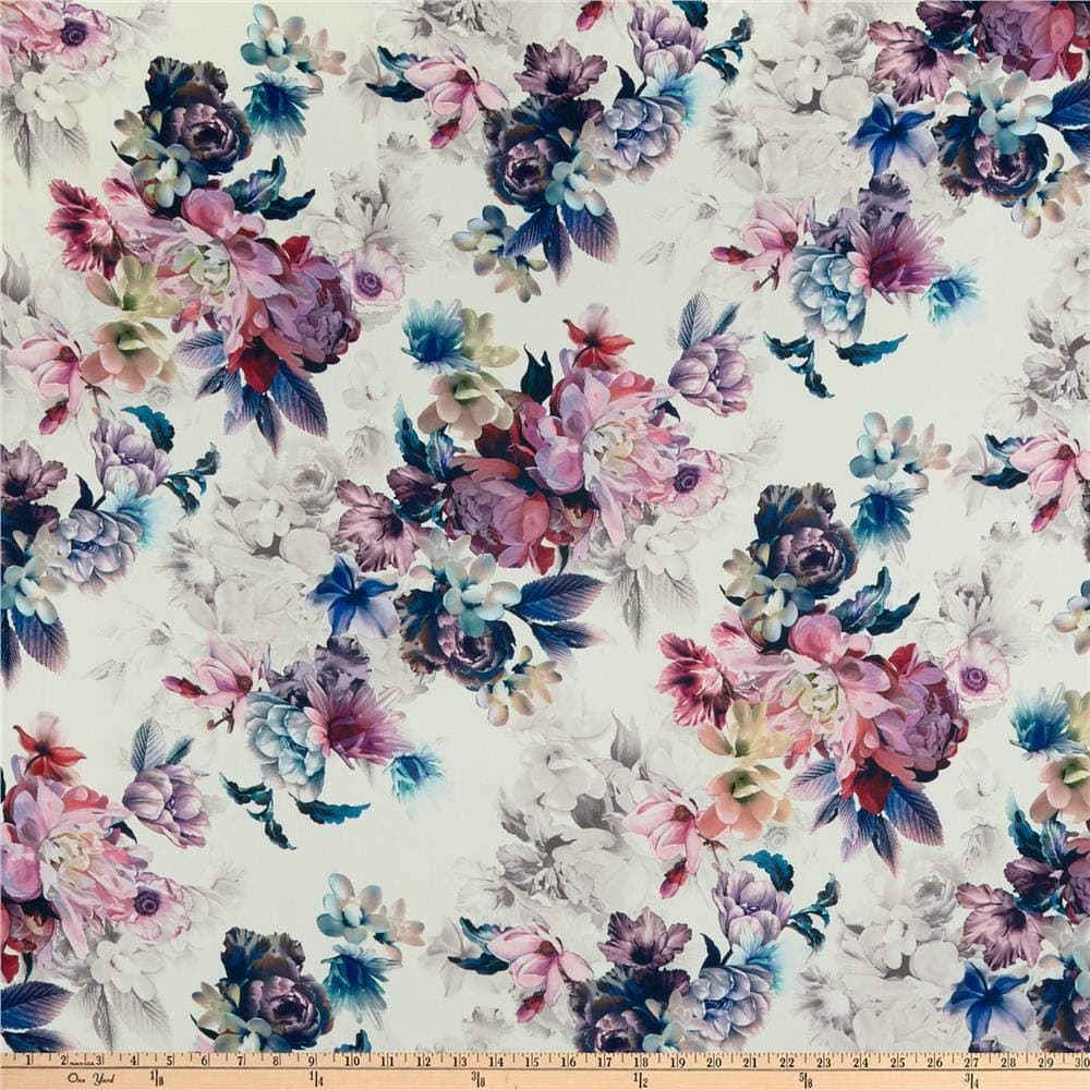 Telio Kimono Poly Georgette Floral Print Mauve White, Fabric by the Yard