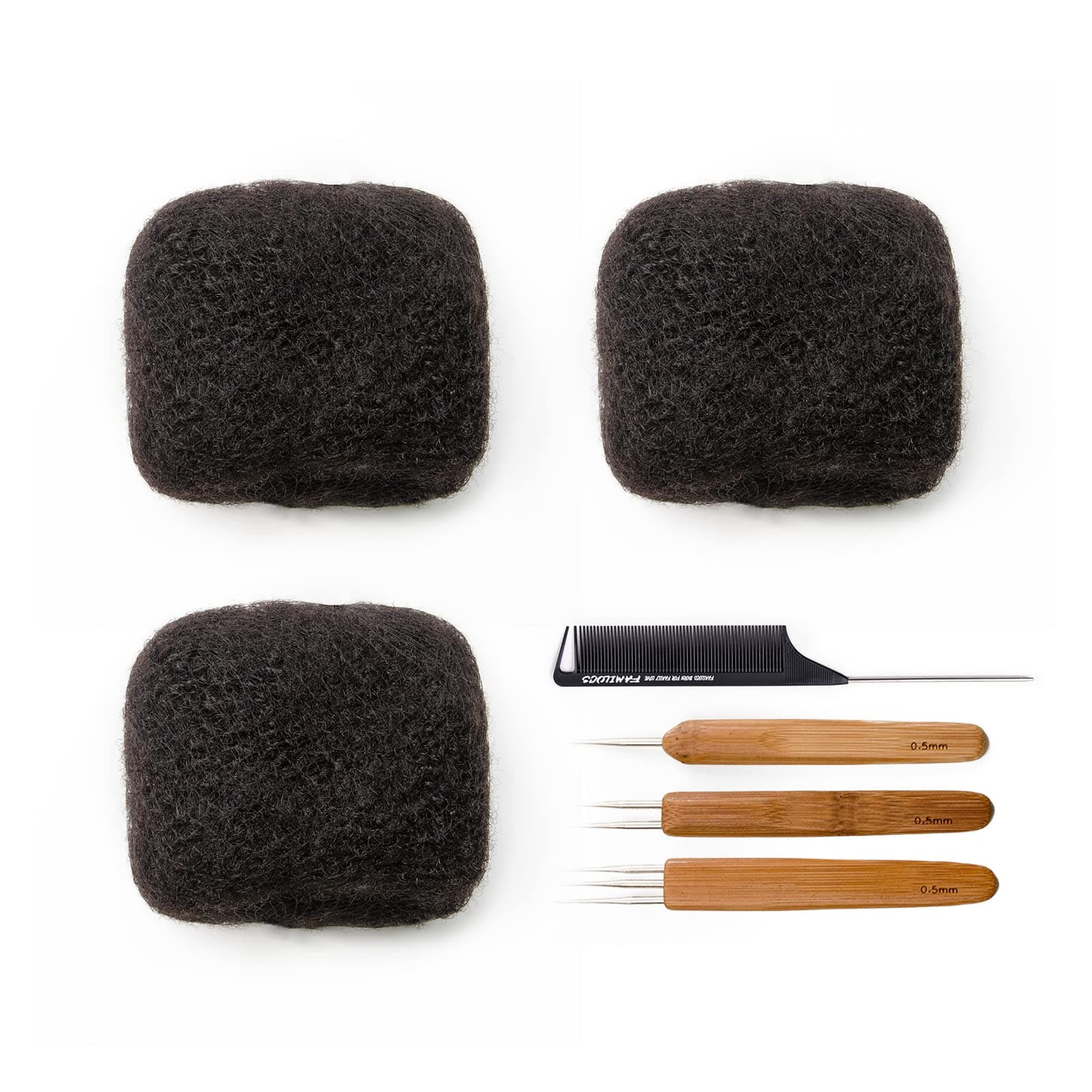 Tight Afro Kinky Bulk 100 % Human Hair for Draedlock Extensions, Repair Locs, Twists and Braids 3 Bundles/Package (12 Inch, 1B - Natural Black)