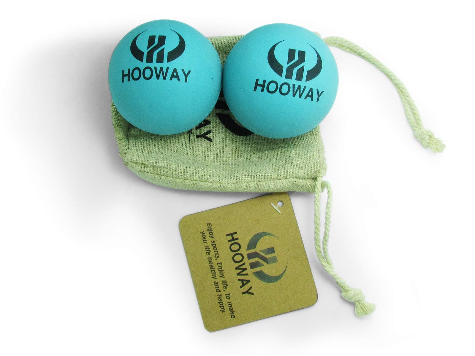 HOOWAY Therapy Massage Ball, Yoga Ball for Deep Tissue, Trigger Point and Myofascial Release. Set of 2 Hard Rubber Balls.Sky Blue Color.Hemp Bag