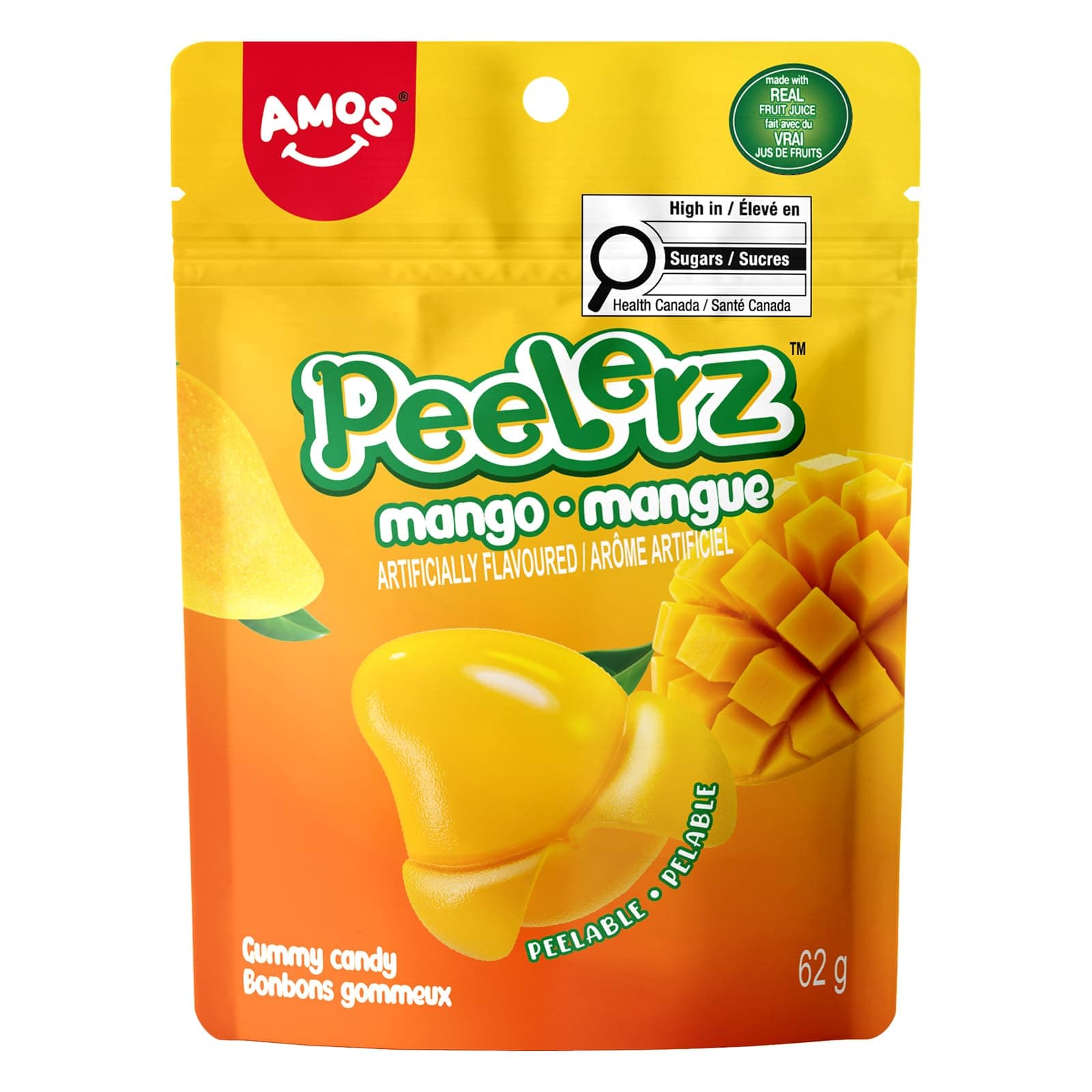 Amos Peelerz Mango Gummy Candy, Peeleble Gummy Mango Peeling Candy, Valentine's Day Gift Candy Resealable 2.19oz Bag