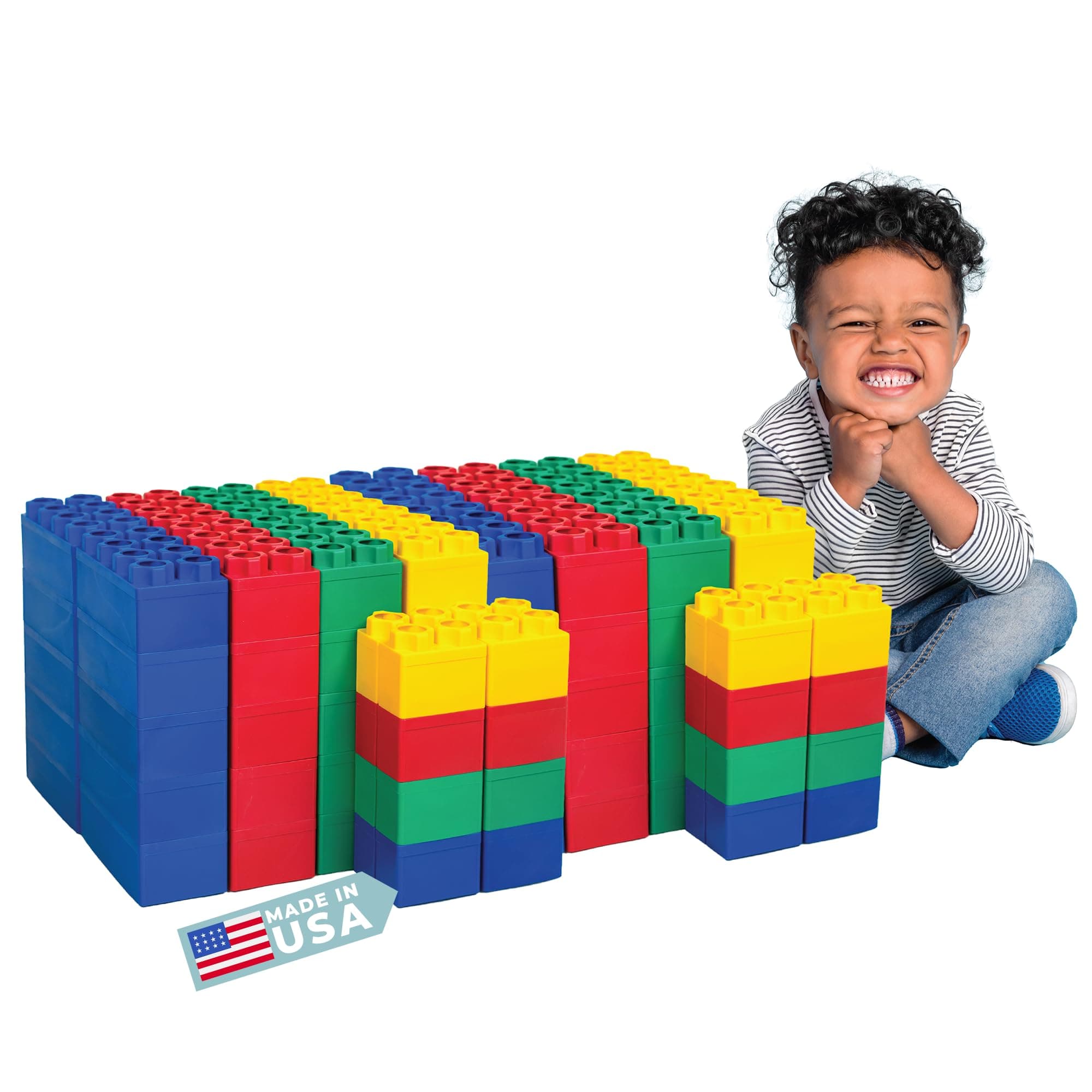 BiggoBlocks 96pc Jumbo Blocks Set | Made in The USA | 80 Large Blocks | 16 Small Blocks | 4 Colors Red Yellow Green Blue
