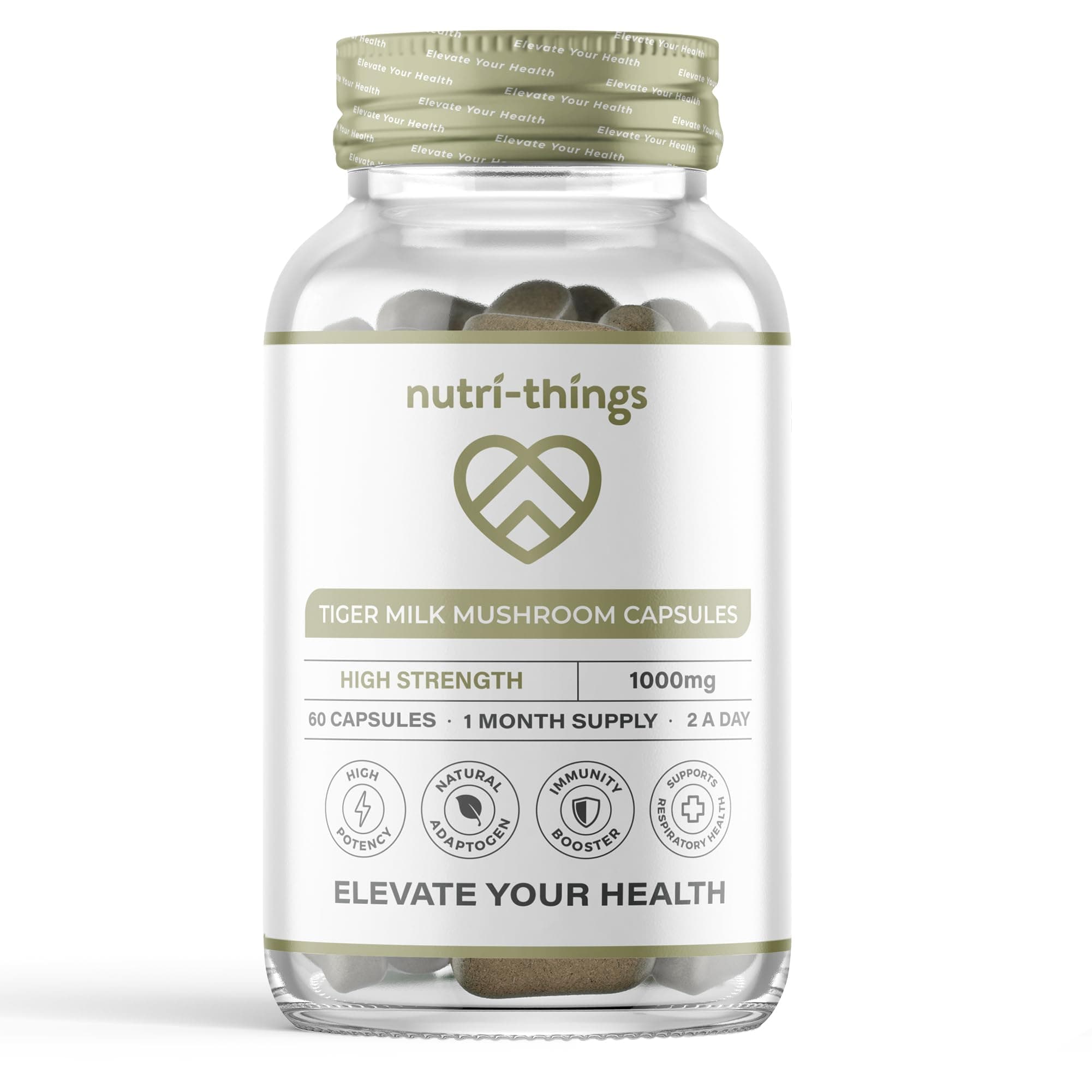 Tiger Milk Mushroom Capsules 1000mg - High Strength | 60 Capsules | Natural Adaptogen for Immunity & Respiratory Health | Supports Daily Wellness & Vitality | 1 Month Supply, 2 a Day