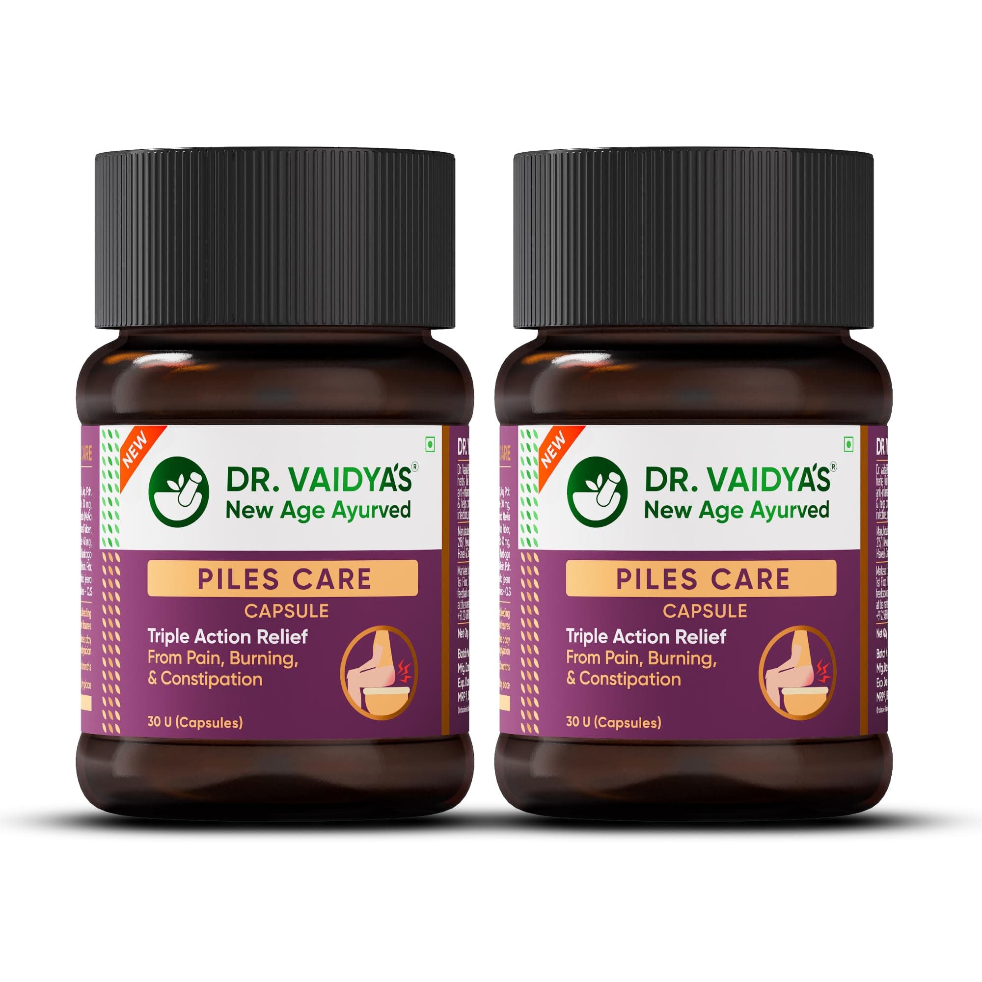 Dr. Vaidya’s Piles Care Capsules | Ayurvedic Piles Medicine for Natural Relief from Hemorrhoids, Fissures & Fistula | Reduces Pain, Itching & Bleeding | With Nagkeshar | (30 Capsules per Pack), Pack of 2