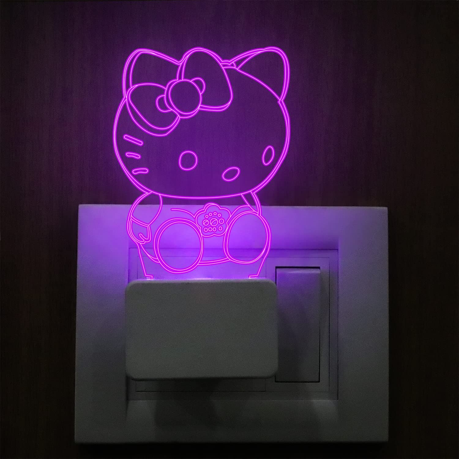 Hello Kitty Night Light For Bedroom Decoration Cartoon Cute Design LED Lamp For Kids(Acrylic, Multi, Pack Of 1)