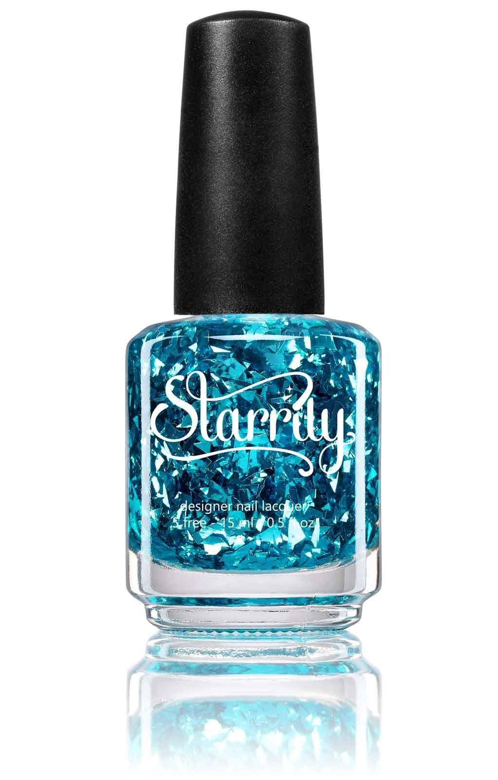 Unique Light Blue Shards Flakes Glitter Nail Polish in Clear Base Top Coat - Sea Glass by Starrily - 15 ml