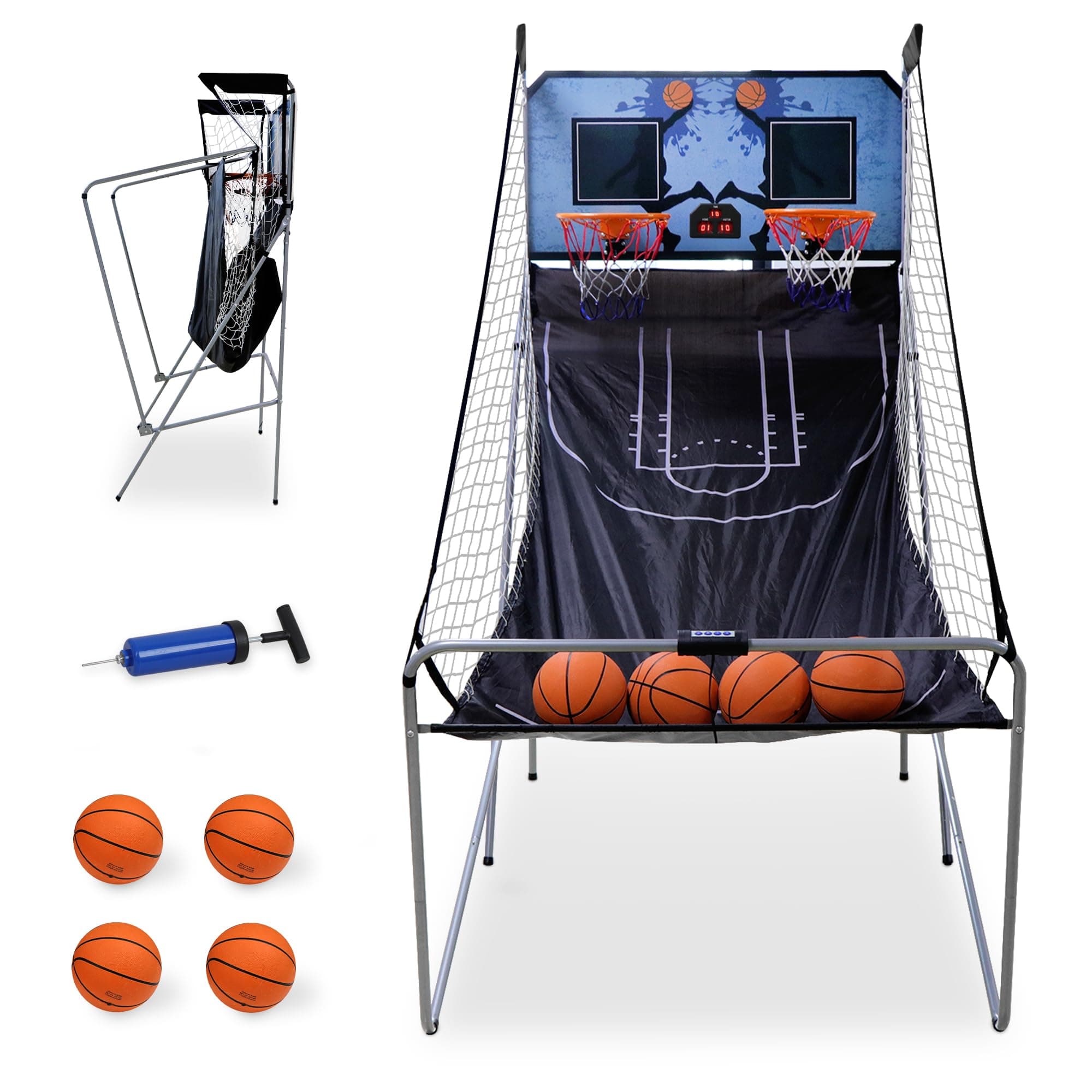 JupiterForce Foldable Indoor Basketball Arcade Game, Electronic Dual Shot Basketball Hoop Arcade Game Machine with 4 Balls and LED Scoring for 2 Players Home Play, Kids, Adults