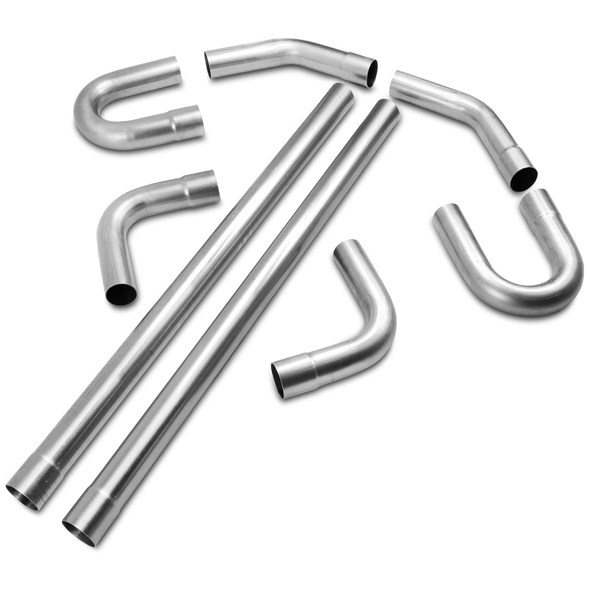 2.5 Inch Universal T304 Stainless Steel Exhaust Pipe Tubing Kit 16 Gauge Custom Straight U Bend 45 & 90 Degree Mandrel 8PCS