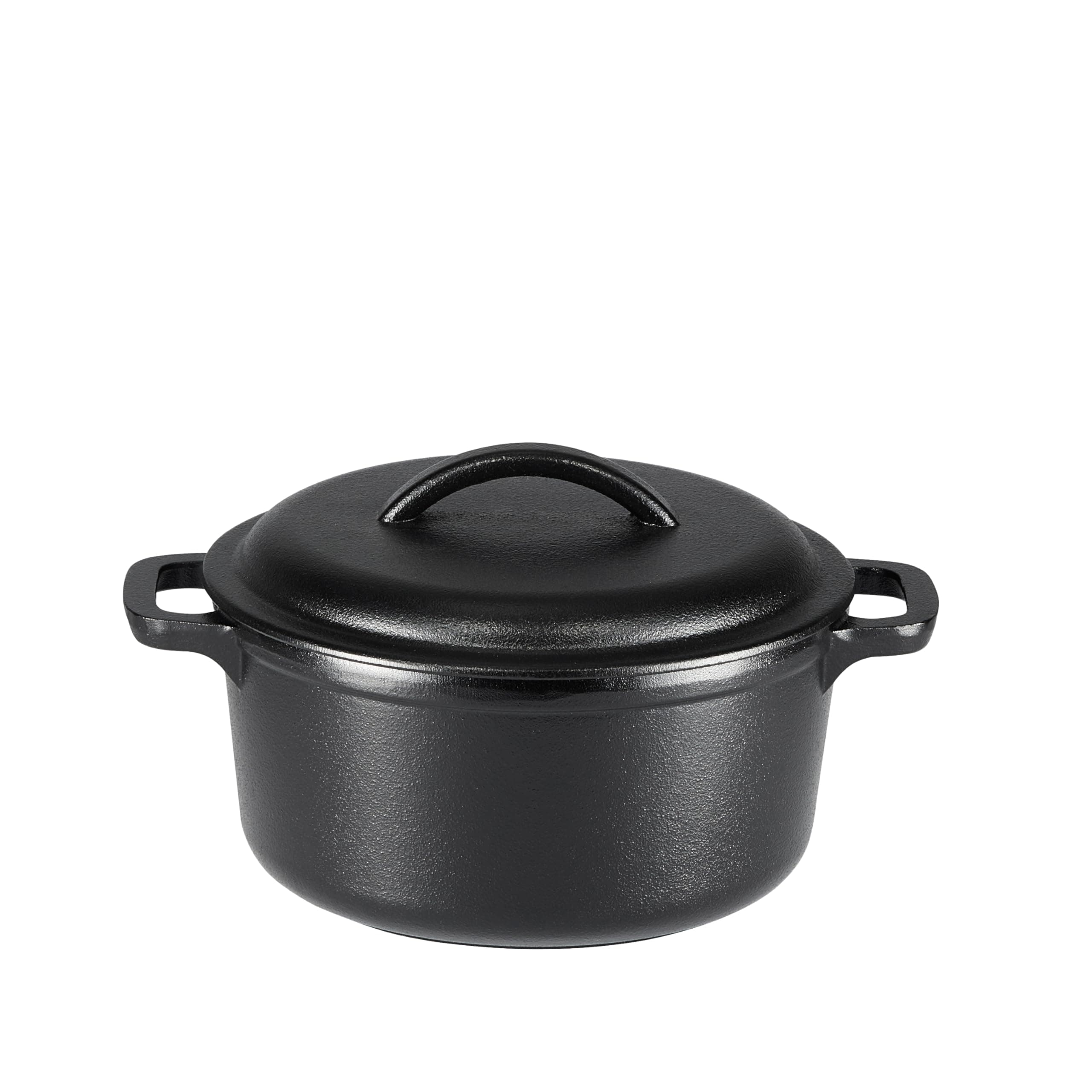 Amazon Basics Round Pre-Seasoned Cast Iron Mini Dutch Oven Pot with Lid and Dual Handles, 1.89 l, Black
