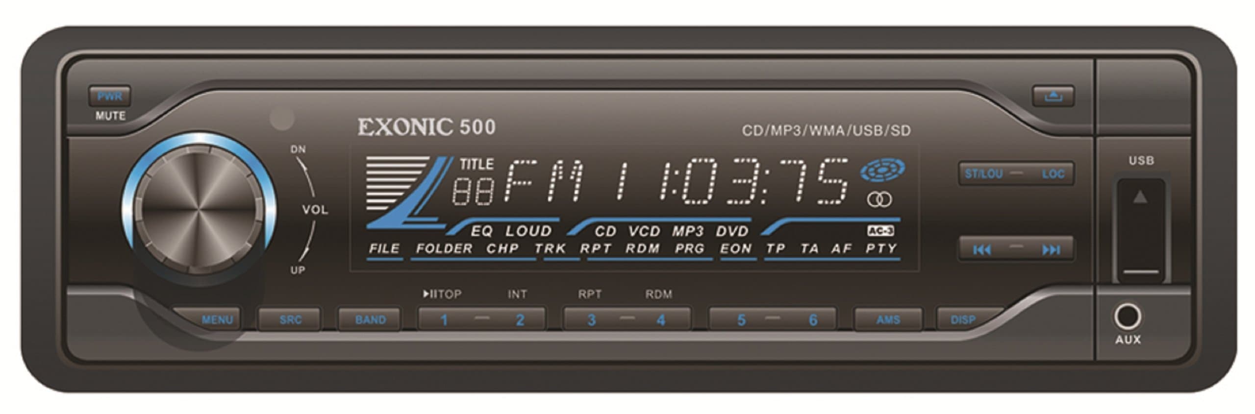 Exonic 500 Flip-Down WMA/MP3/CD Detachable Receiver with USB, SD/MMC and Remote