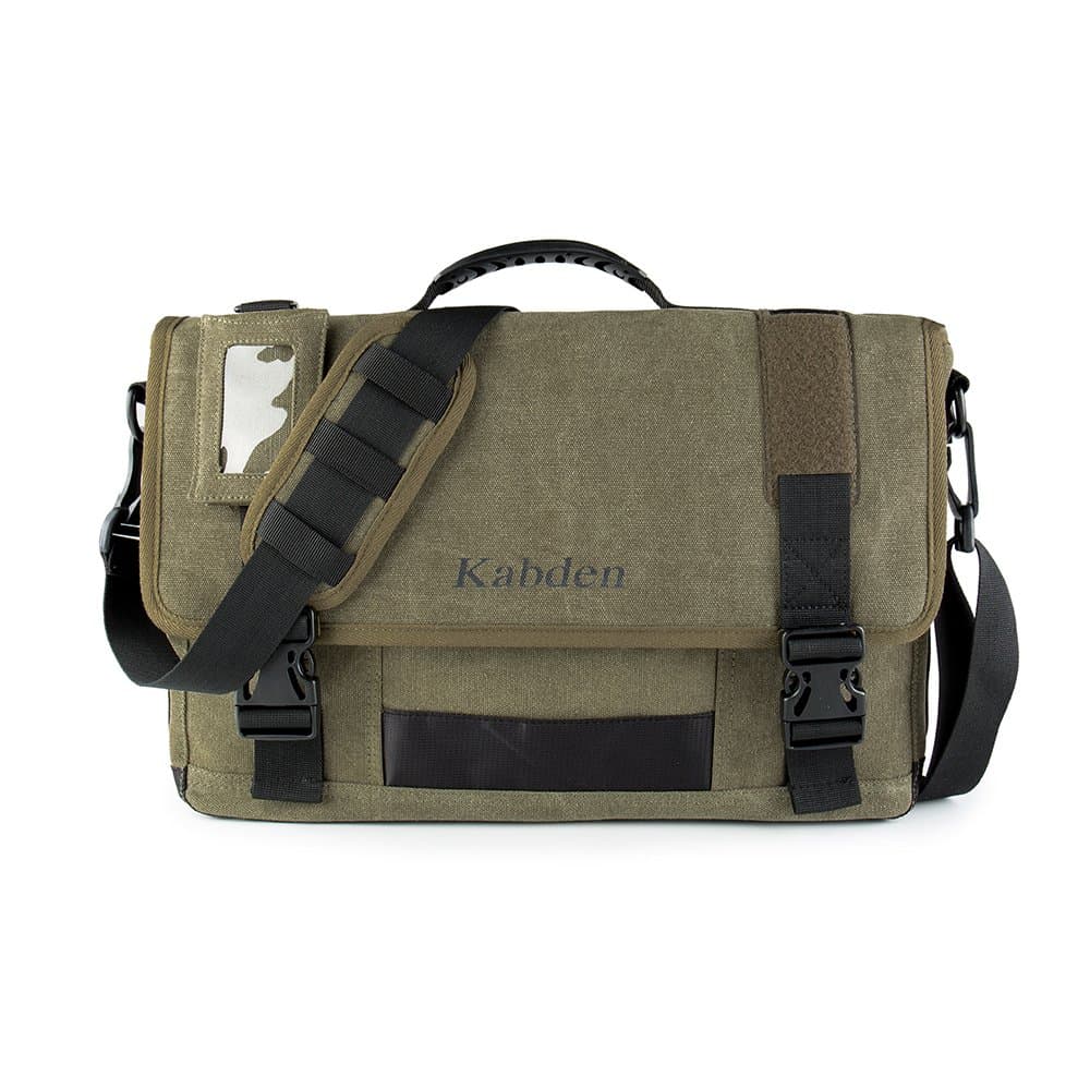 Tourwin New Version 17.3 Inch Laptop Crossbody Canvas Neutral Handbag Travel Vintage Military Casual Messenger Bag (Army Green)