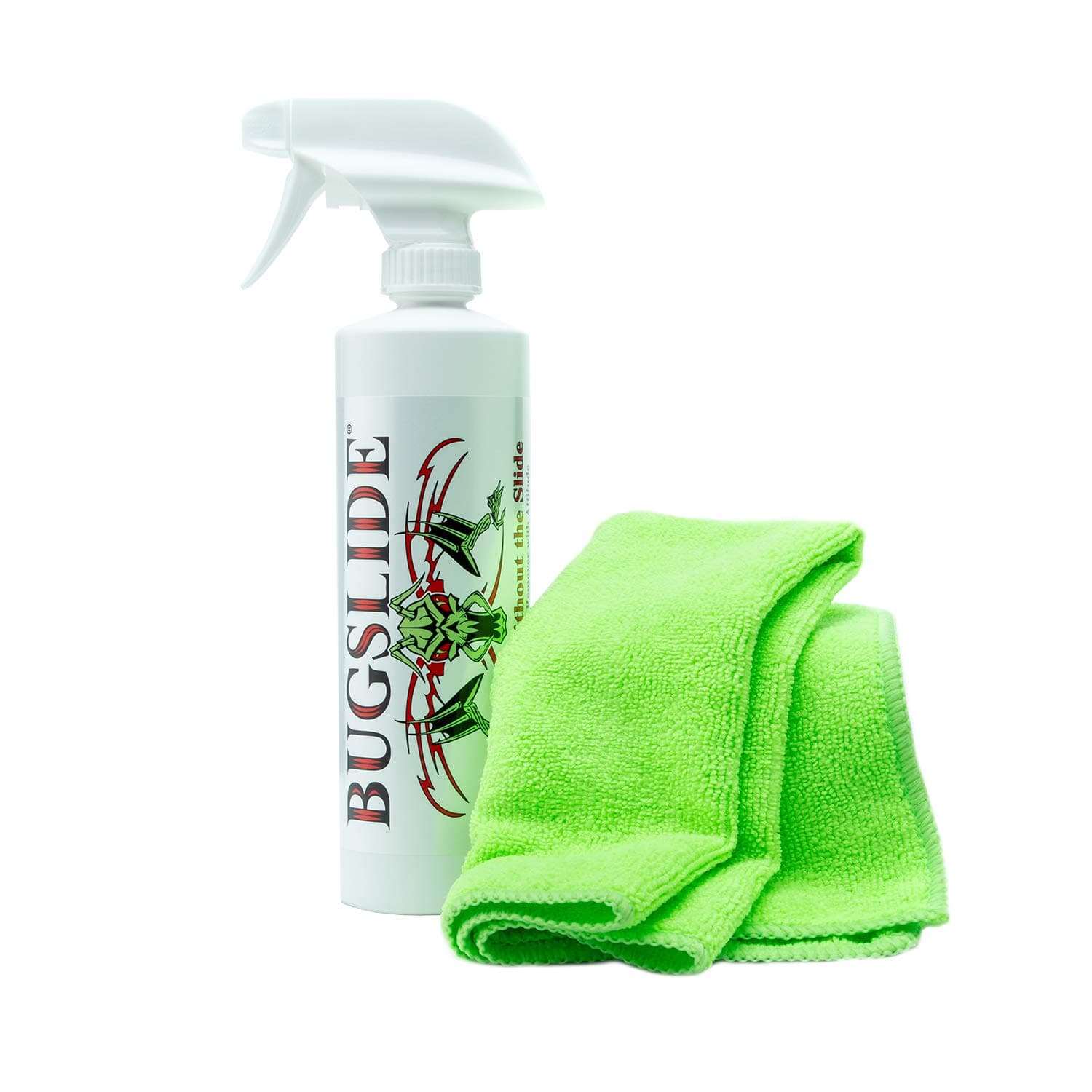 BugSlide 16 Oz Shop Kit Cleaner and Polisher with Microfiber Towel, Tree Sap Remover, Waterless Detailer for Removing Bugs Without Scratching, Shining and Degreasing All Surfaces