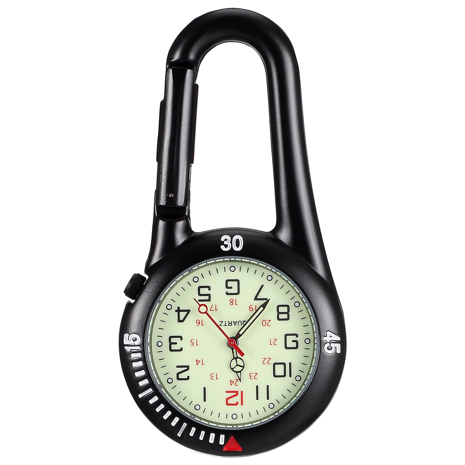 Clip-on Light Alloy Unisex Backpack Buckle Belt fob Watch Black with White dial Ideal for Doctors Climbing (Black)