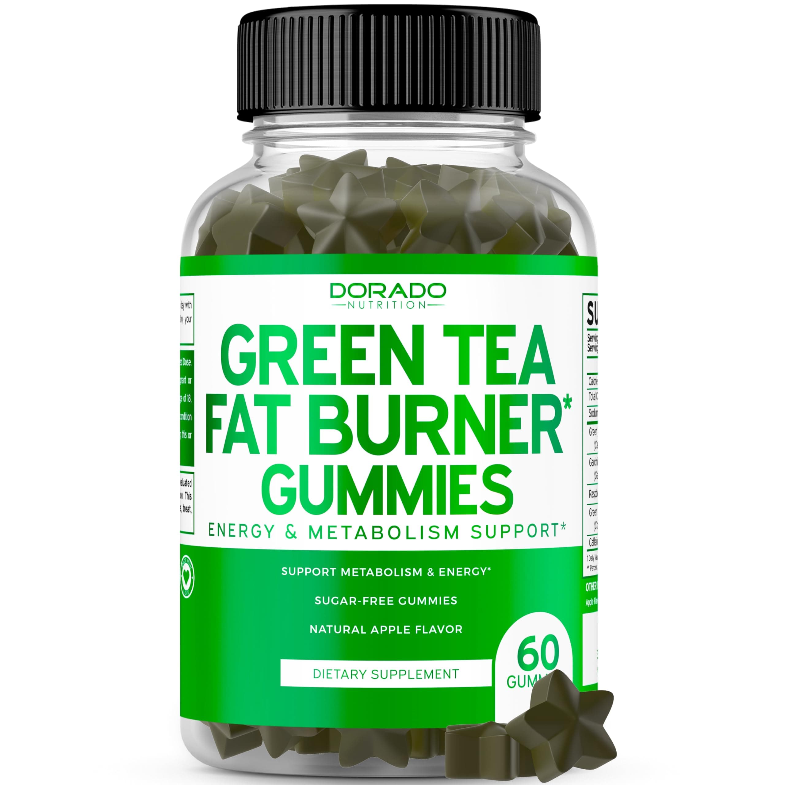 Green Tea Fat Burner Weight Loss Gummies (60 Count) Fat Burner Women - Appetite Suppressant Weight Loss Supplement for Men & Women with Apple Flavored - Third Party Tested - USA Made