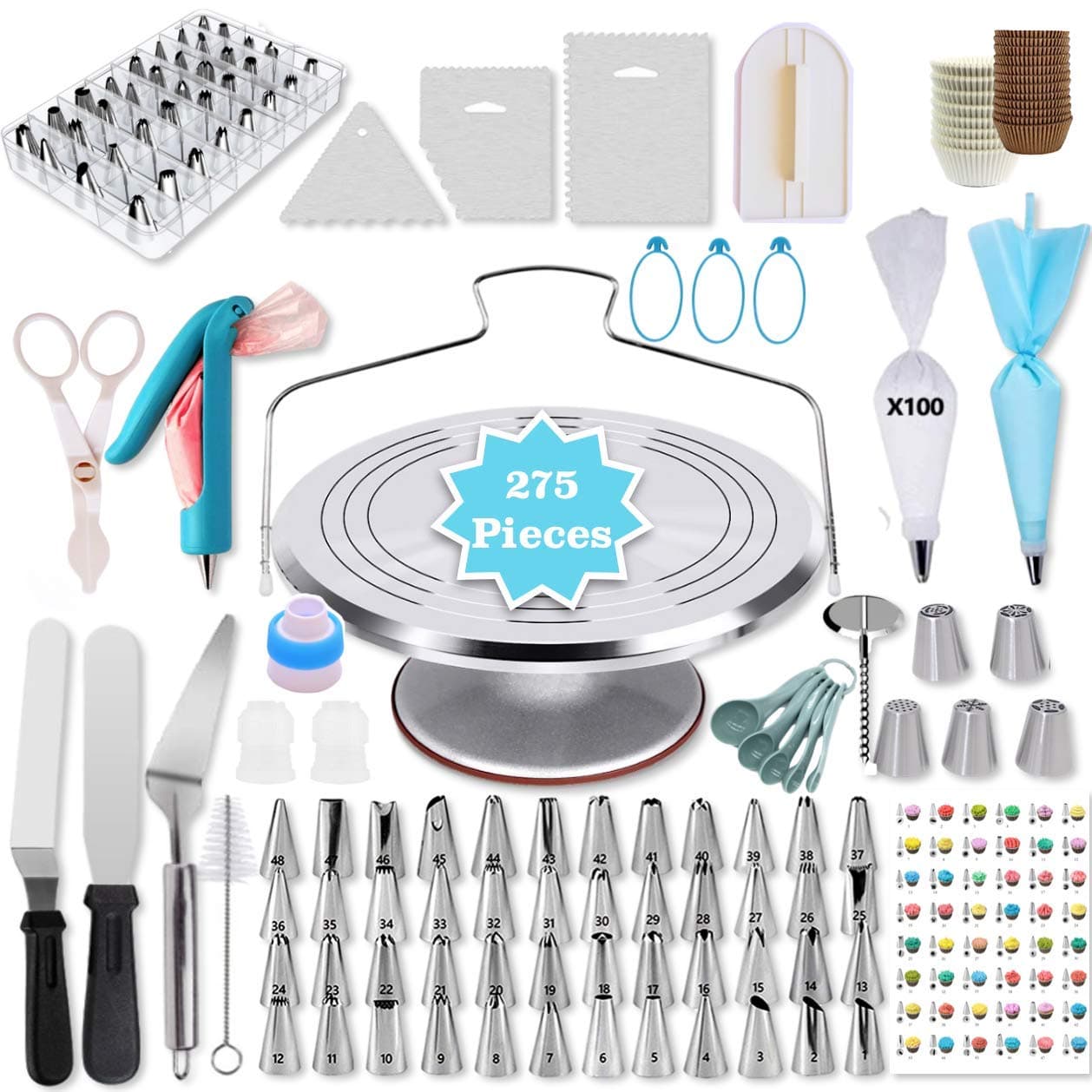 Cake Decorating Supplies, cake decorating kit for Beginners, Baking Pastry Tools, Numbered Icing Tips with Pattern Chart, Baking Tools (Aluminum Set)