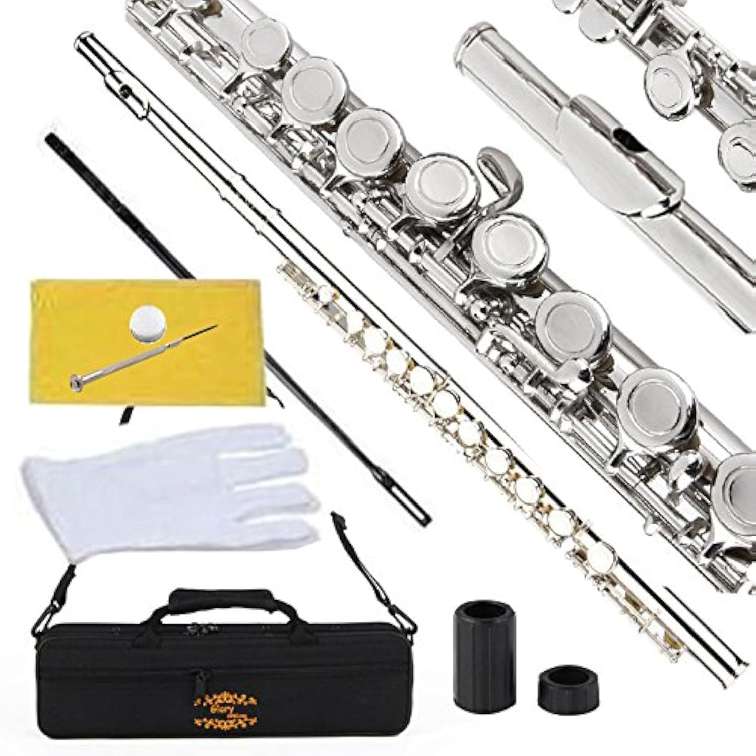 Glory Closed Hole C Flute With Case, Tuning Rod and Cloth,Joint Grease and Gloves Nickel Siver-,Click to see more colors