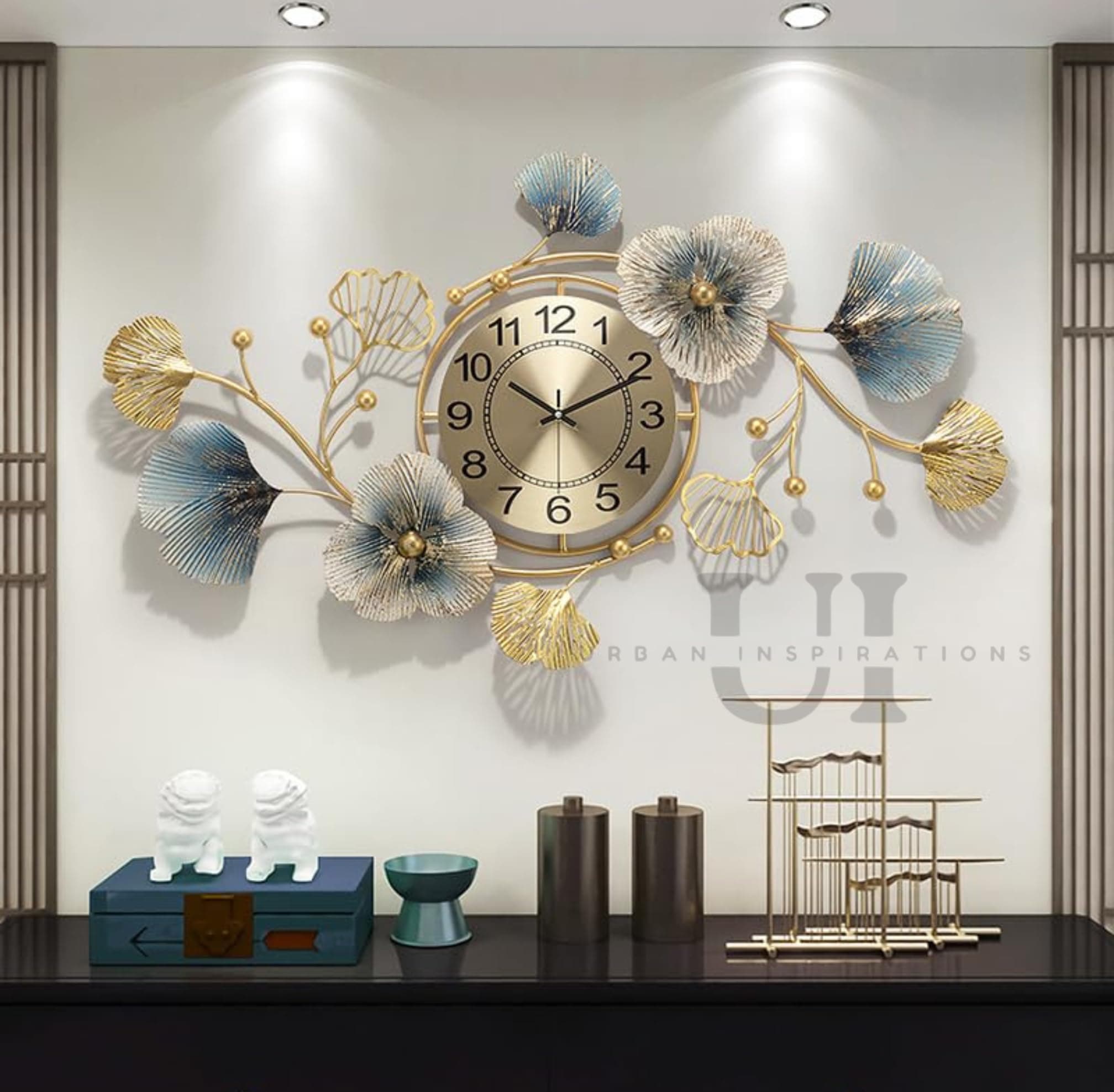 URBAN INSPIRATIONSMetal Wall Clock Big Antique Decorative Home Interior Stylish Watch & Silent Machine Gold for Bedroom/Living Room/Dining/Office/Farm/Cafes/Restaurant/Hotels/House/Hall Items 70cm