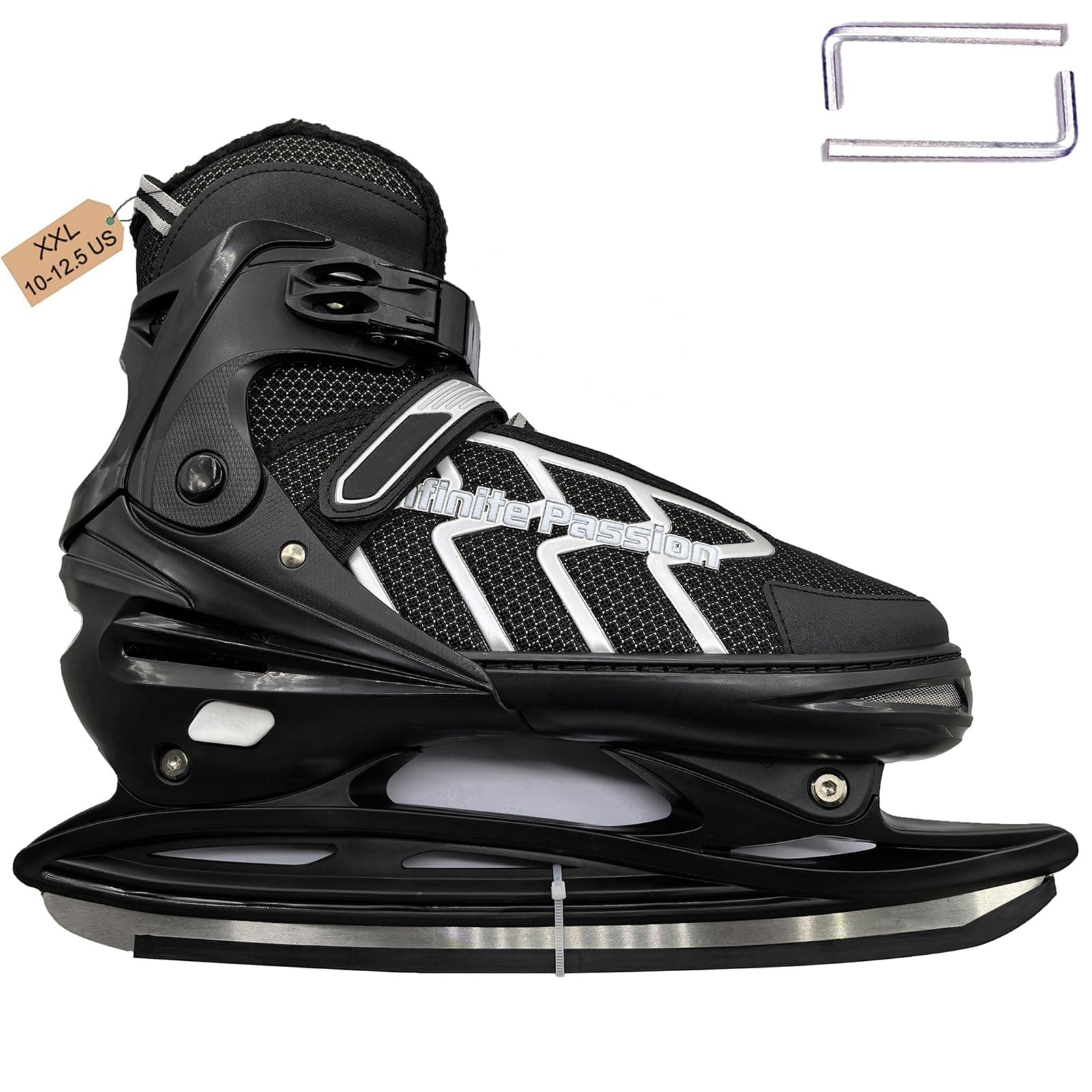 PJIRBZGGXX-Large (10-12.5 US) Mens Ice Skates, Adults Youth Adjustable Ice Skate, Warm and Breathable Ice Hockey Skates with Quick Lacing System & Push-Lock Buckle for Secure Hold