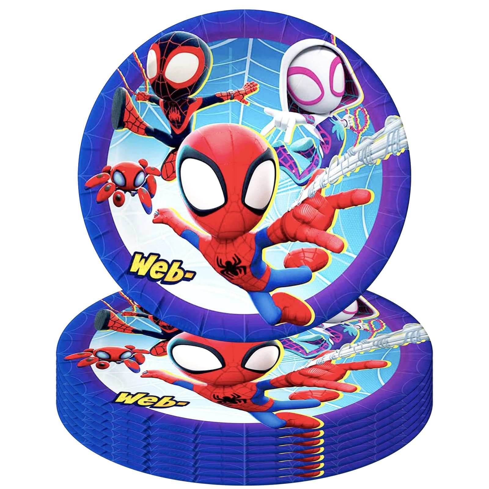 POPOYU 16P 7Inch Paper Plate Blue Theme Tableware Blue Superhero Party Tableware for Kids Birthday, Cartoon for Boys Birthday Supplies Theme Party Favor