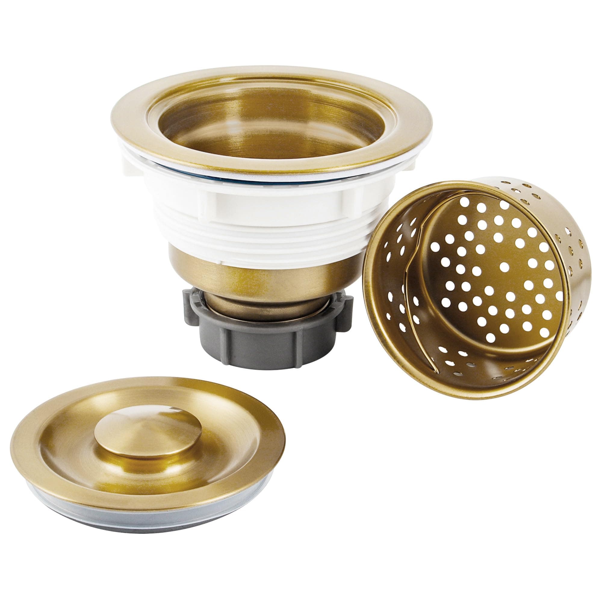 LQS Kitchen Sink Drain Strainer Assembly, Sink Drain 304 Stainless Steel with Removable Deep Waste Basket and Sealing Lid 3-1/2-inch Golden