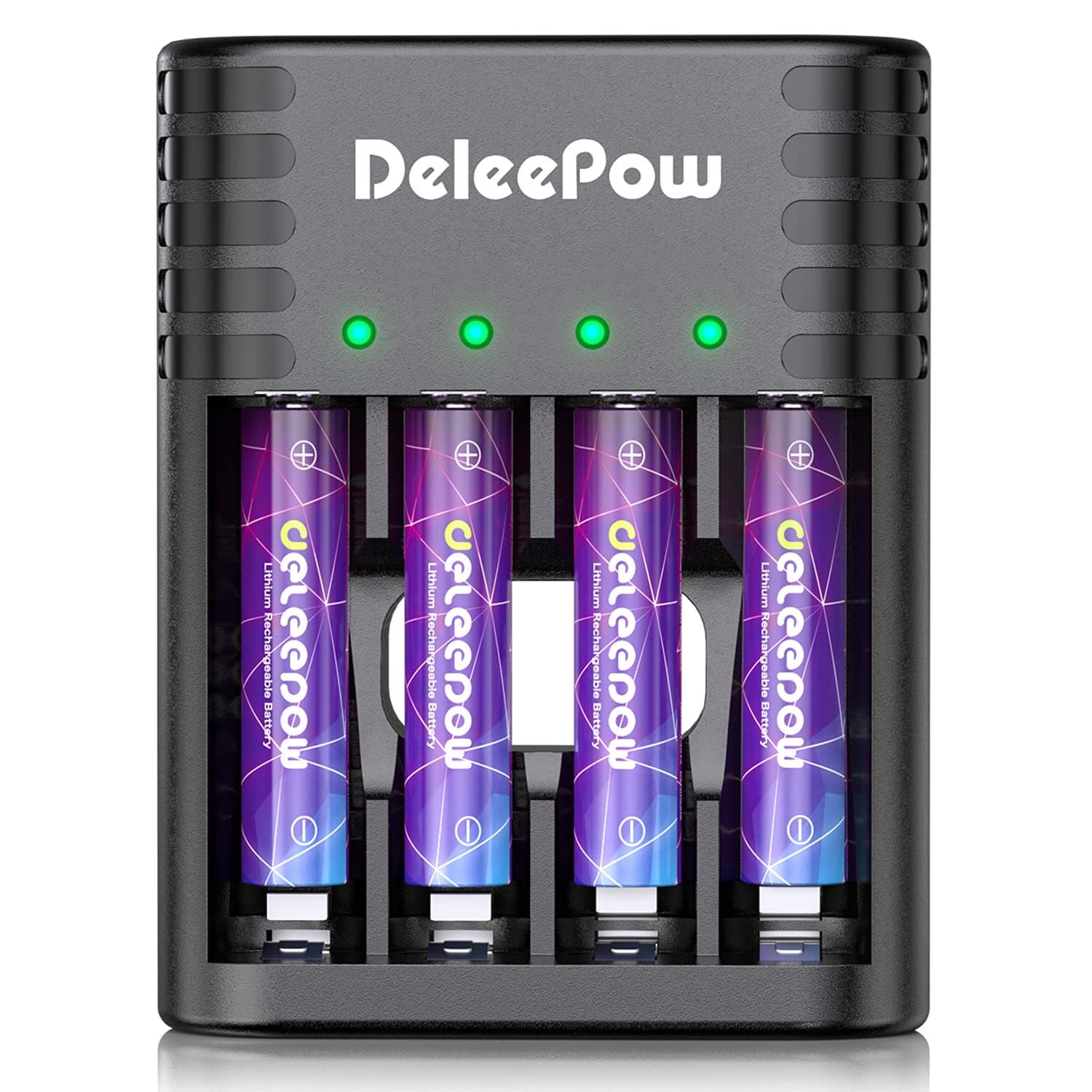 Delipow 4 Bay Smart Battery Charger for 1.5v Lithium AA AAA with USB Cable ,with 4 count 1.5V 800mAh 1500 Cycle Lithium Rechargeable AAA Batteries