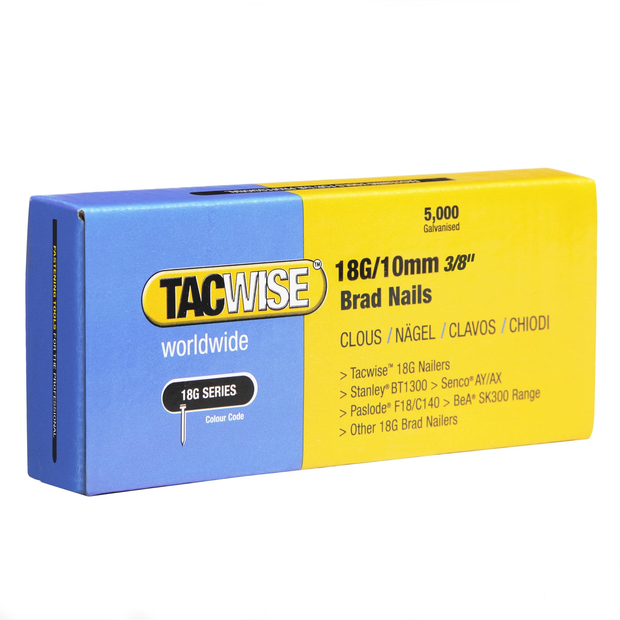 TACWISE 0392 Type 18G / 10 mm Galvanised Brad Nails, Pack of 5,000, Silver