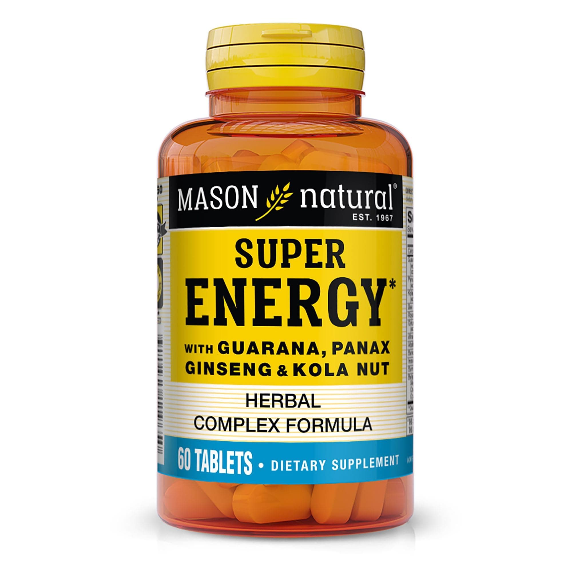 MASON NATURAL Super Energy, Made with Guarana, Panax Ginseng & Kola Nut for Optimal Performance & Energy, 30 Day Supply