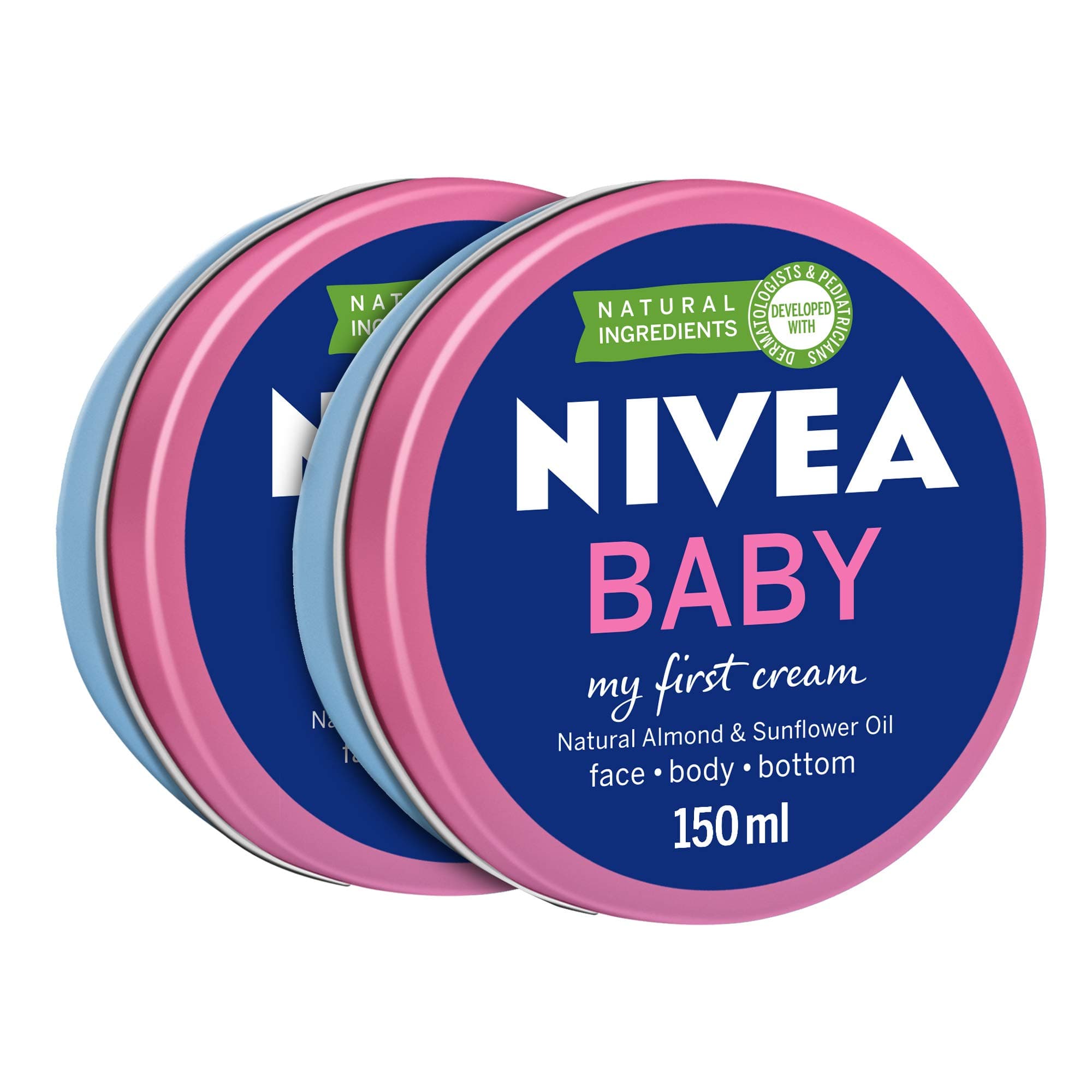 NIVEA Baby All Purpose Moisturizing Cream, My First Cream Natural Almond & Sunflower Oil, 2x150ml