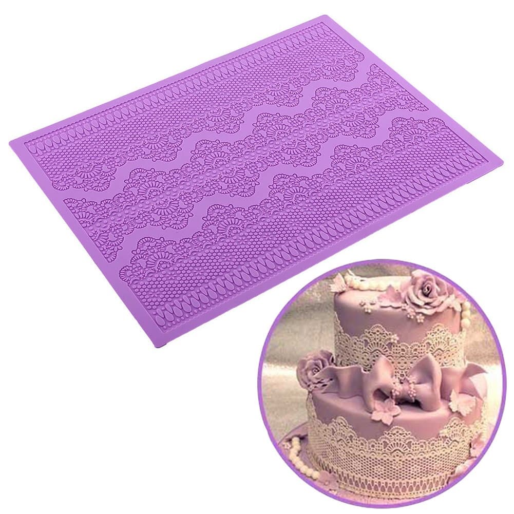 Fondant Cake Decorating Silicone Lace Mold Baking Mat size 16.5"x12.4" with Embossed Chantilly Archipelago Pattern for Wedding Cake Birthday Chocolate Gum Paste Icing, Purple