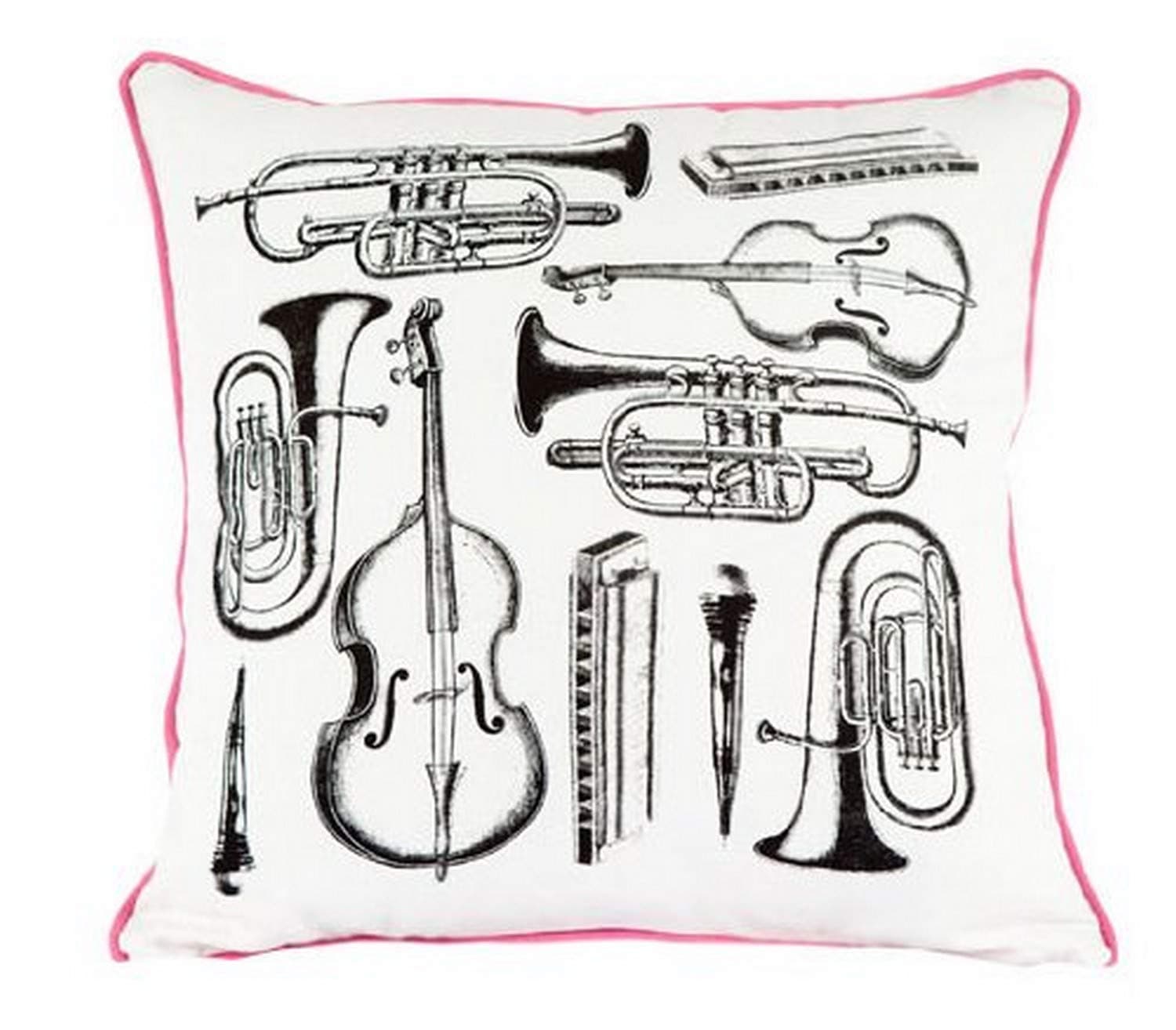 Room Service Hollywood Regency Music Class Pillow, 20-inches x 20-inches, White/Black/Pink