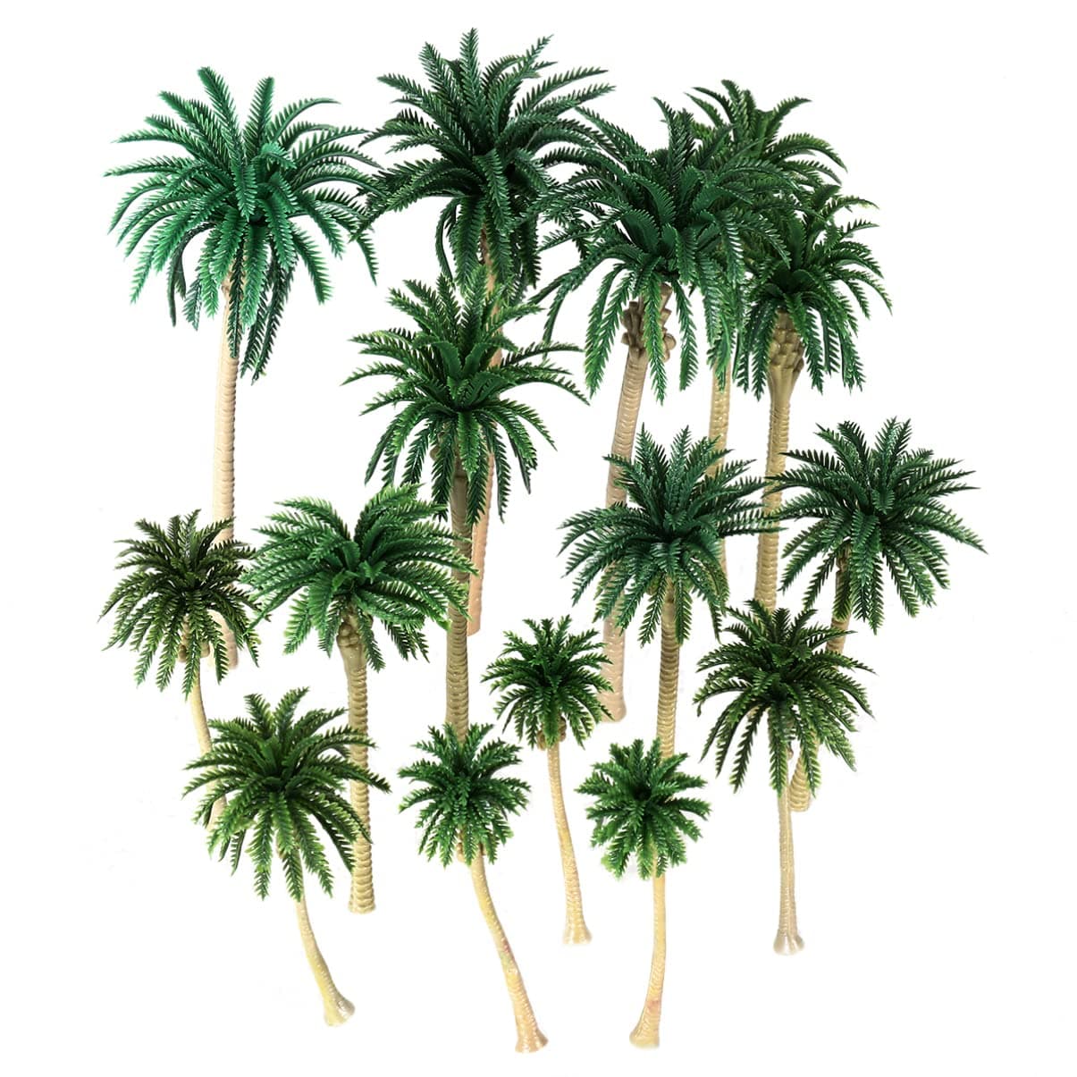 Kisangel 15Pcs Miniature Coconut Palm Trees Model for Dioramas Train Scenery Cake Toppers and Landscape Decoration - Assorted Sizes 16Cm 13Cm 11Cm 8Cm 7Cm