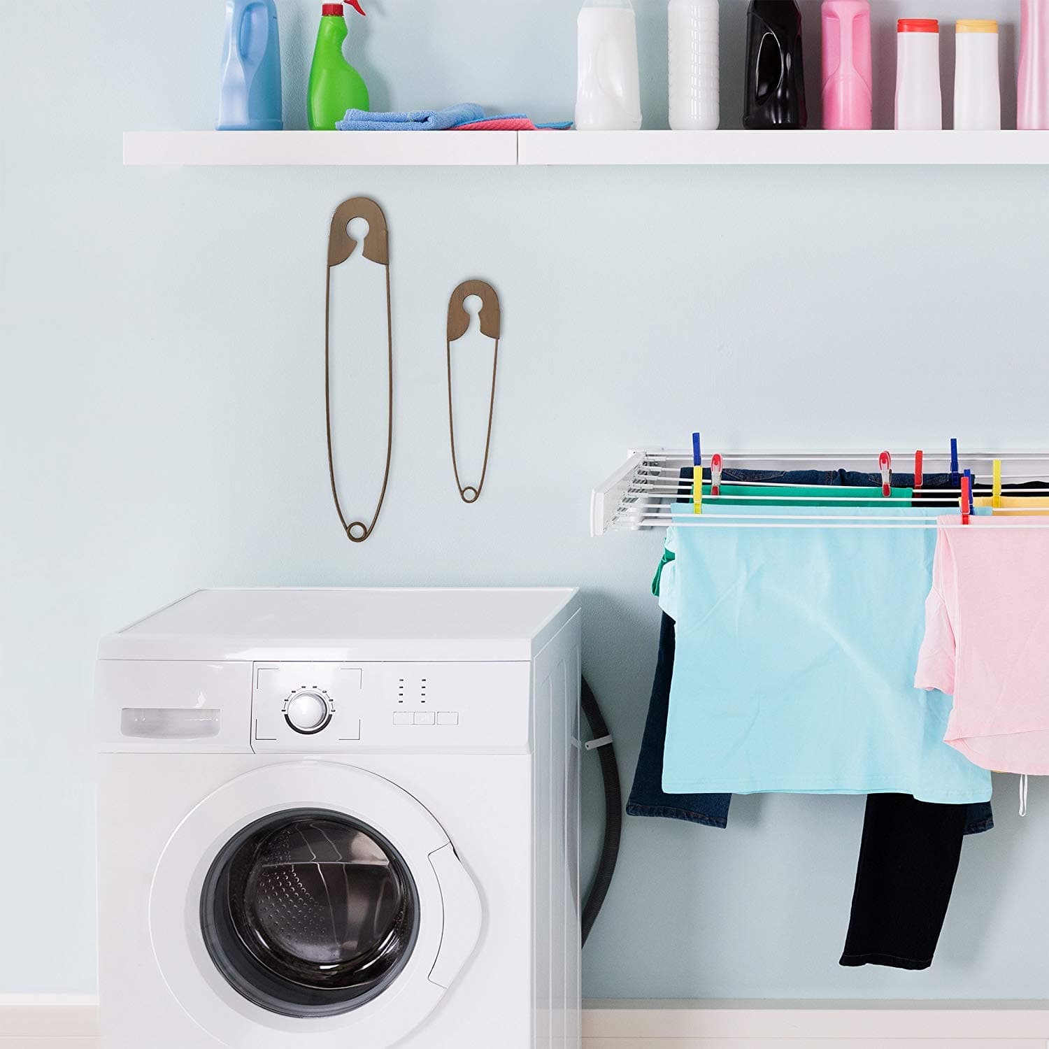 Set of 2 Large Hanging Safety Pins Rustic Color Laundry Room Wall Home Decoration