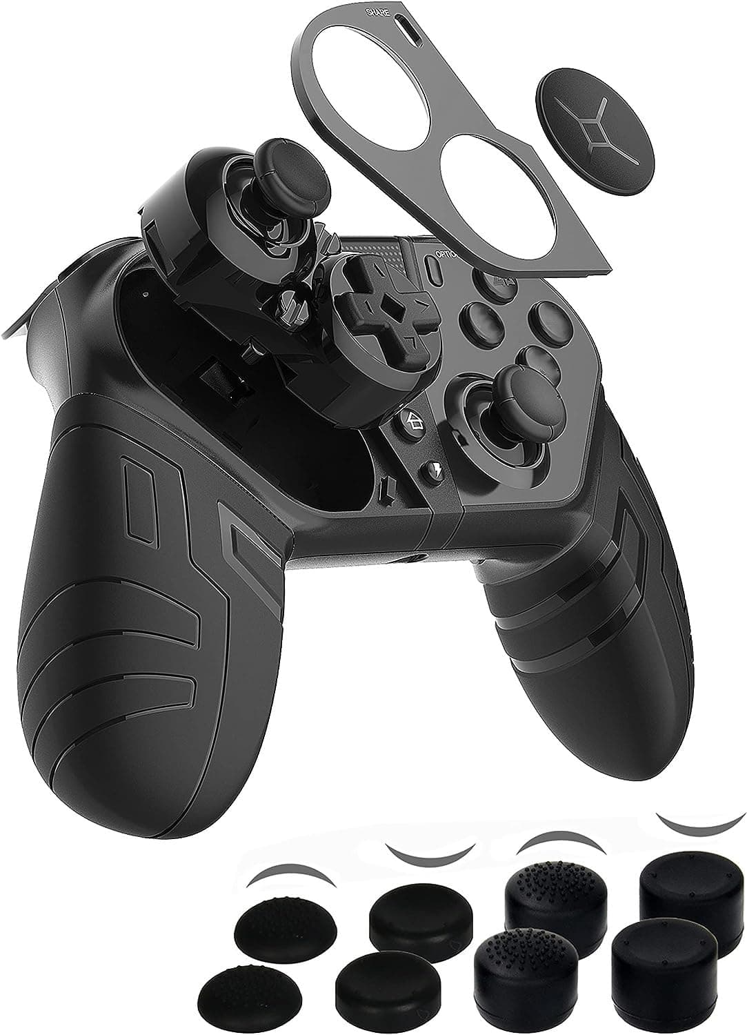TJPD 【April 2023 Newly Updated Version】 Wireless Game Set with 3 programmable Back Buttons and 1 Sensitivity Control Back Button (Black)