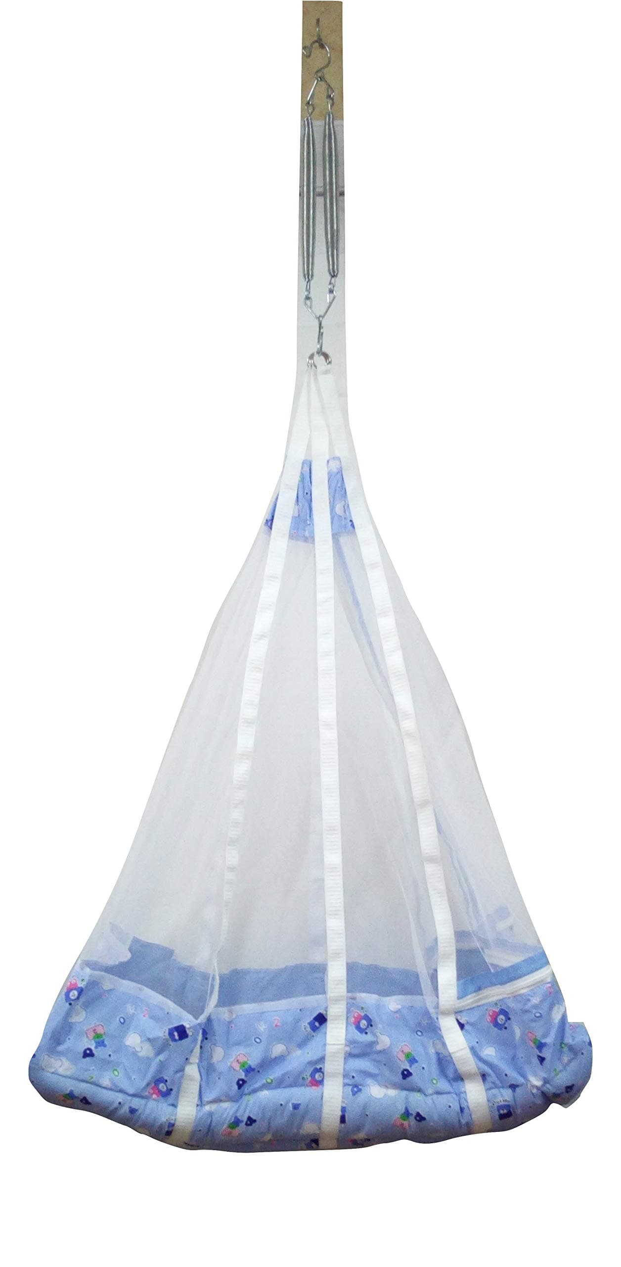 Cotton Hanging Cradle with Mosquito Net and Free Spring, Standard (Blue)