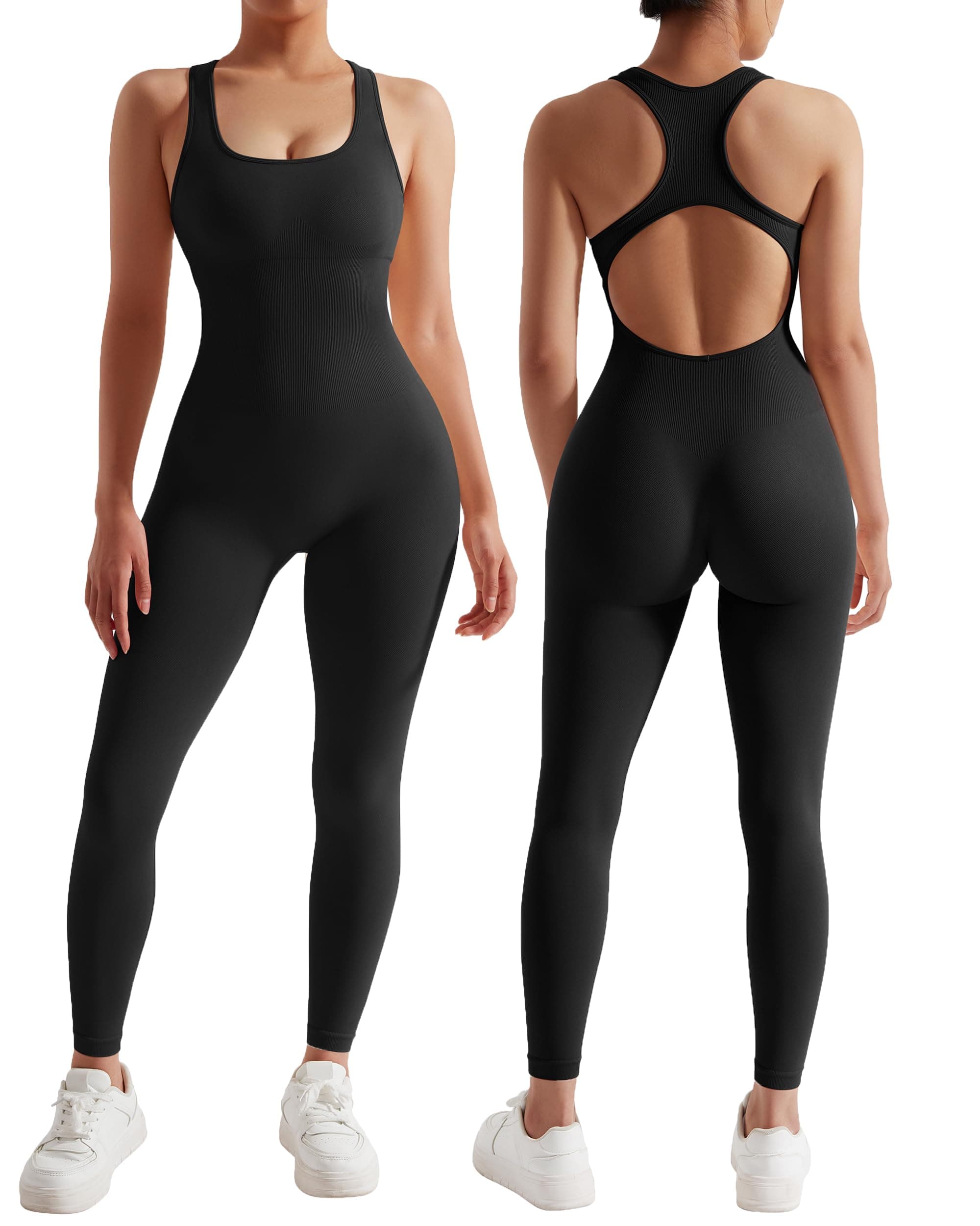 Sleeveless All In One Jumpsuit Women Racerback Unitard Scoop Neck Seamless Bodycon Jumpsuits Fitness Yoga Romper