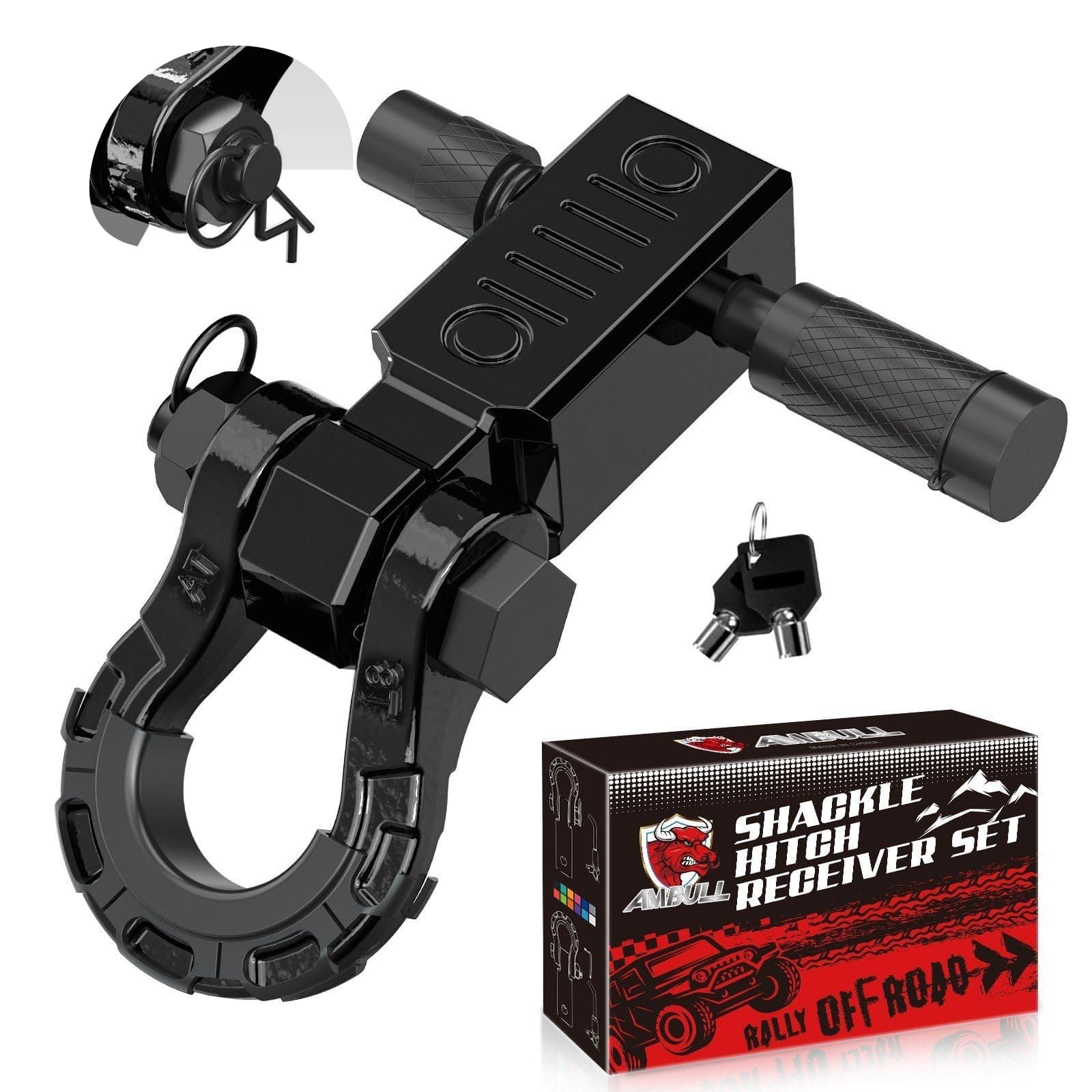 Shackle Hitch Receiver 2 Inch, 3/4 D Ring Shackle with Trailer Hitch & Locking Hitch Pin, 44000 Breaking Strength Trailer Hitch Receiver Kit, Black & Black