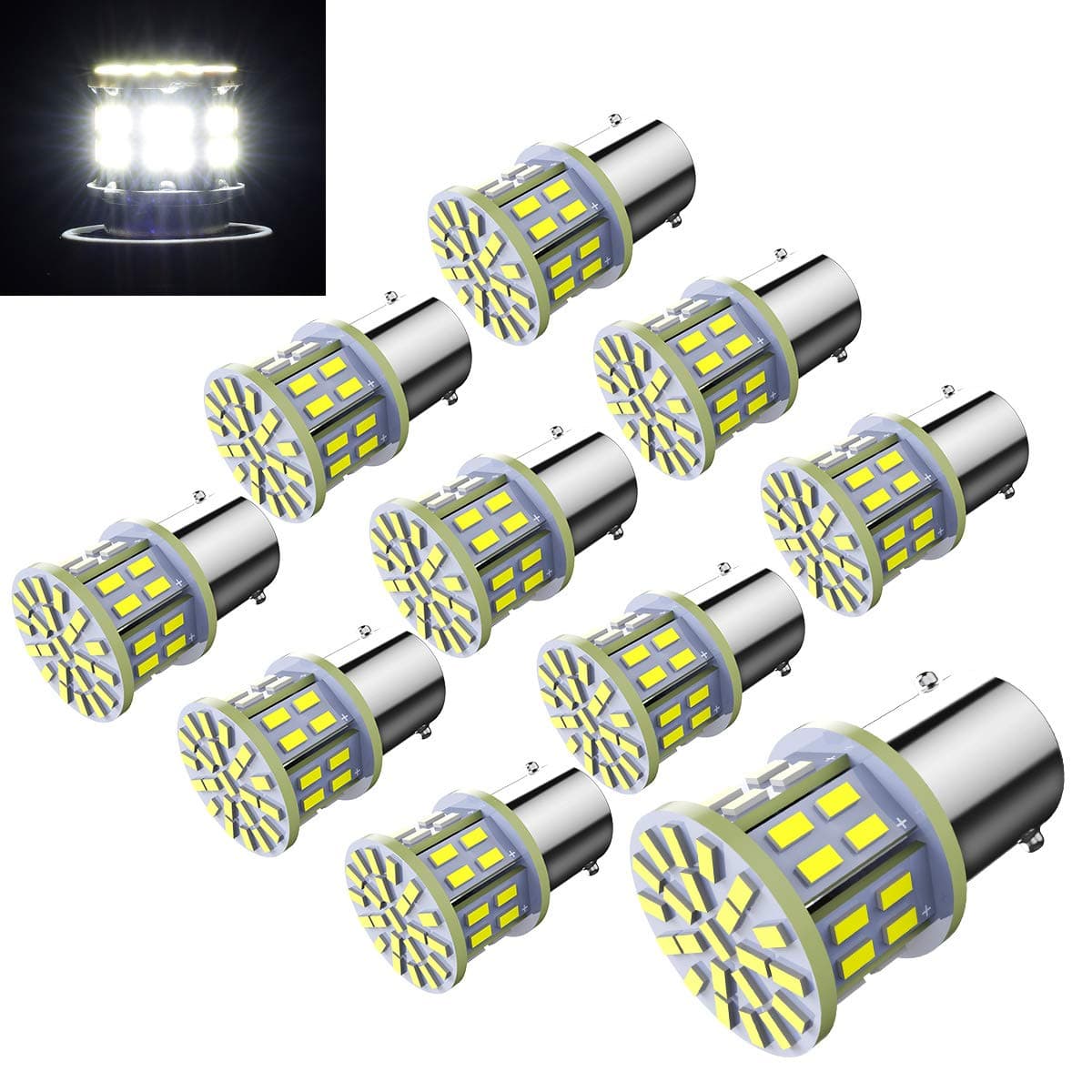 12V 1156 10 Pack Bright 1156 1141 1003 50-SMD White LED Bulbs For Car Interior RV Camper light