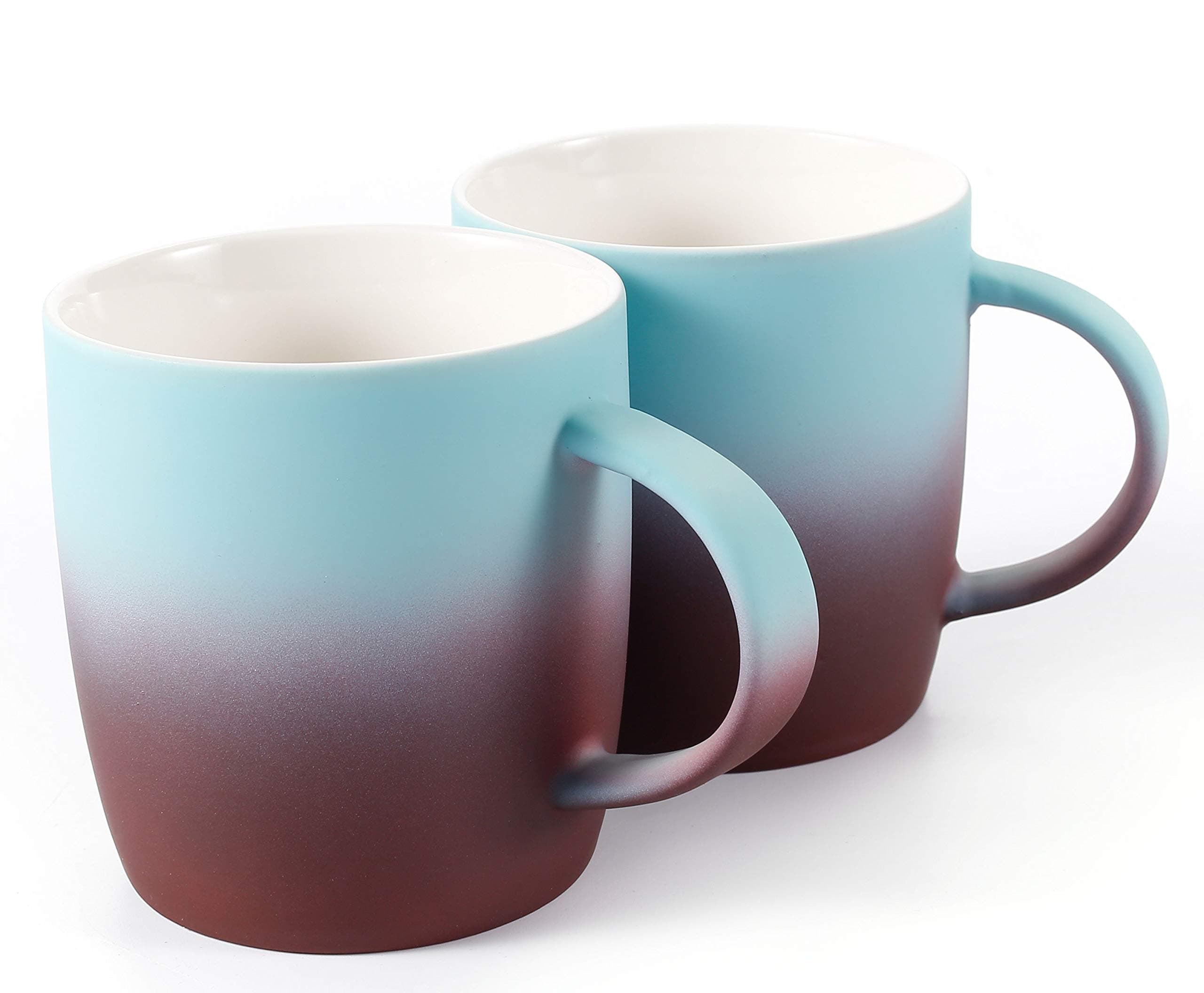 BEGONDIS Set of 2 Brown Coffee Mugs, Ceramic Gradient Ombré Color Elegant Matte Tea Cup, Gift for Family and Friend 11.5oz
