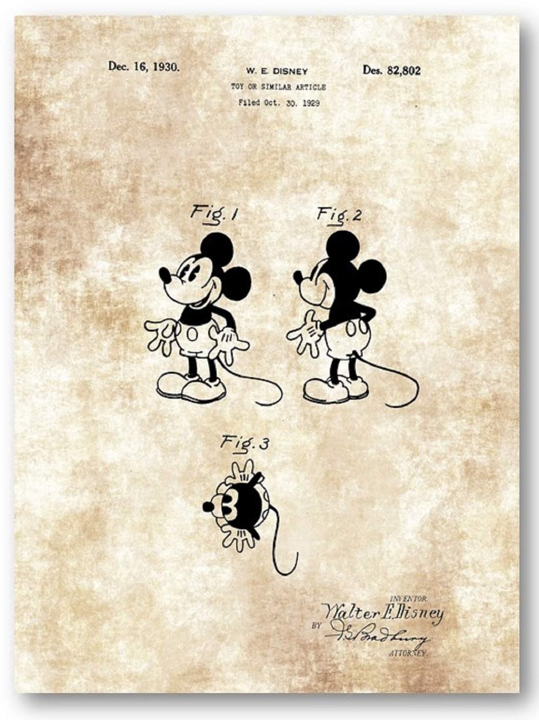 Mickey Mouse Drawing - 11 x 14 Unframed Patent Print - Great Gift for Disney Fans